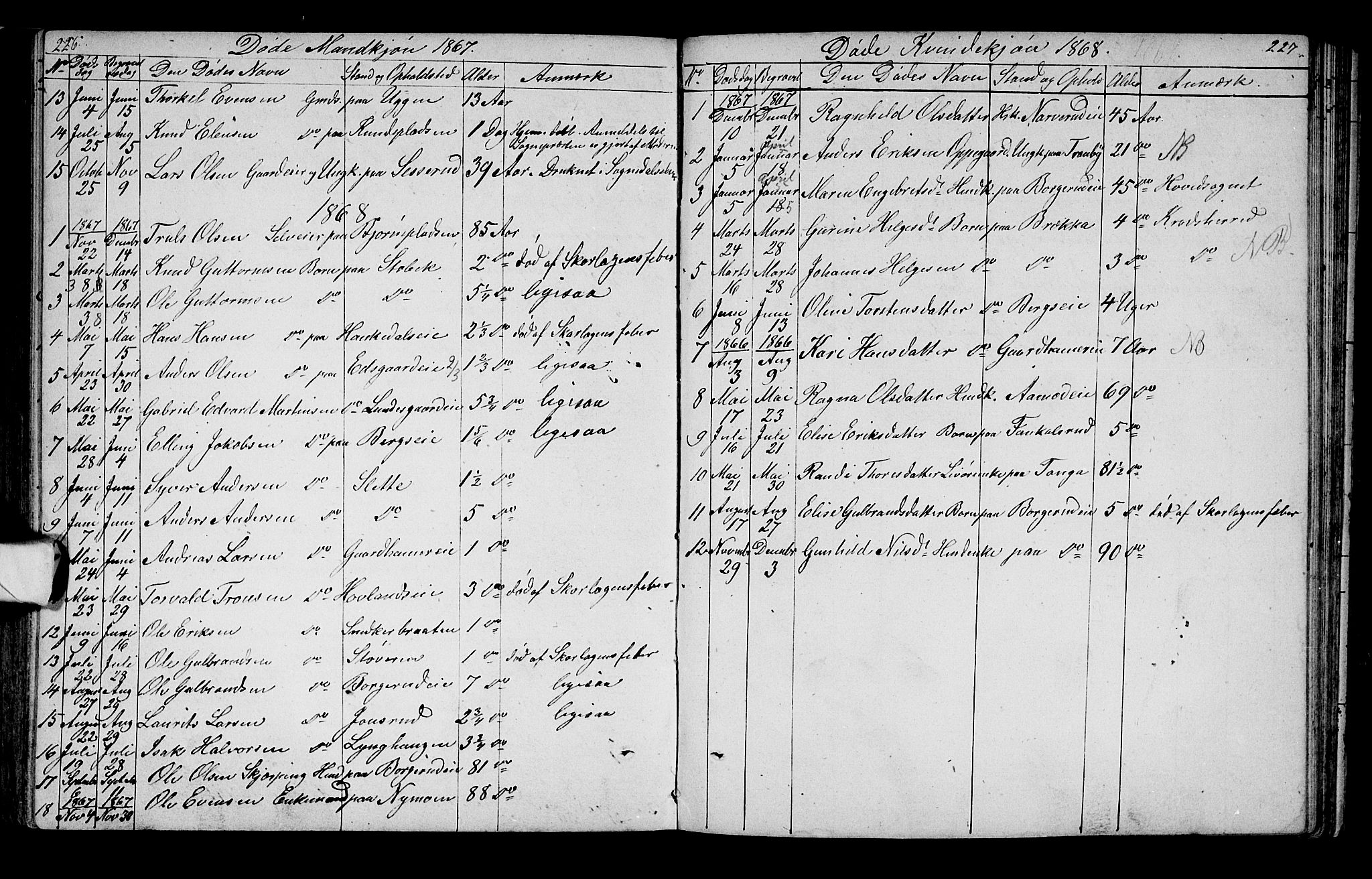 Lunder kirkebøker, SAKO/A-629/G/Ga/L0002: Parish register (copy) no. I 2, 1849-1868, p. 226-227