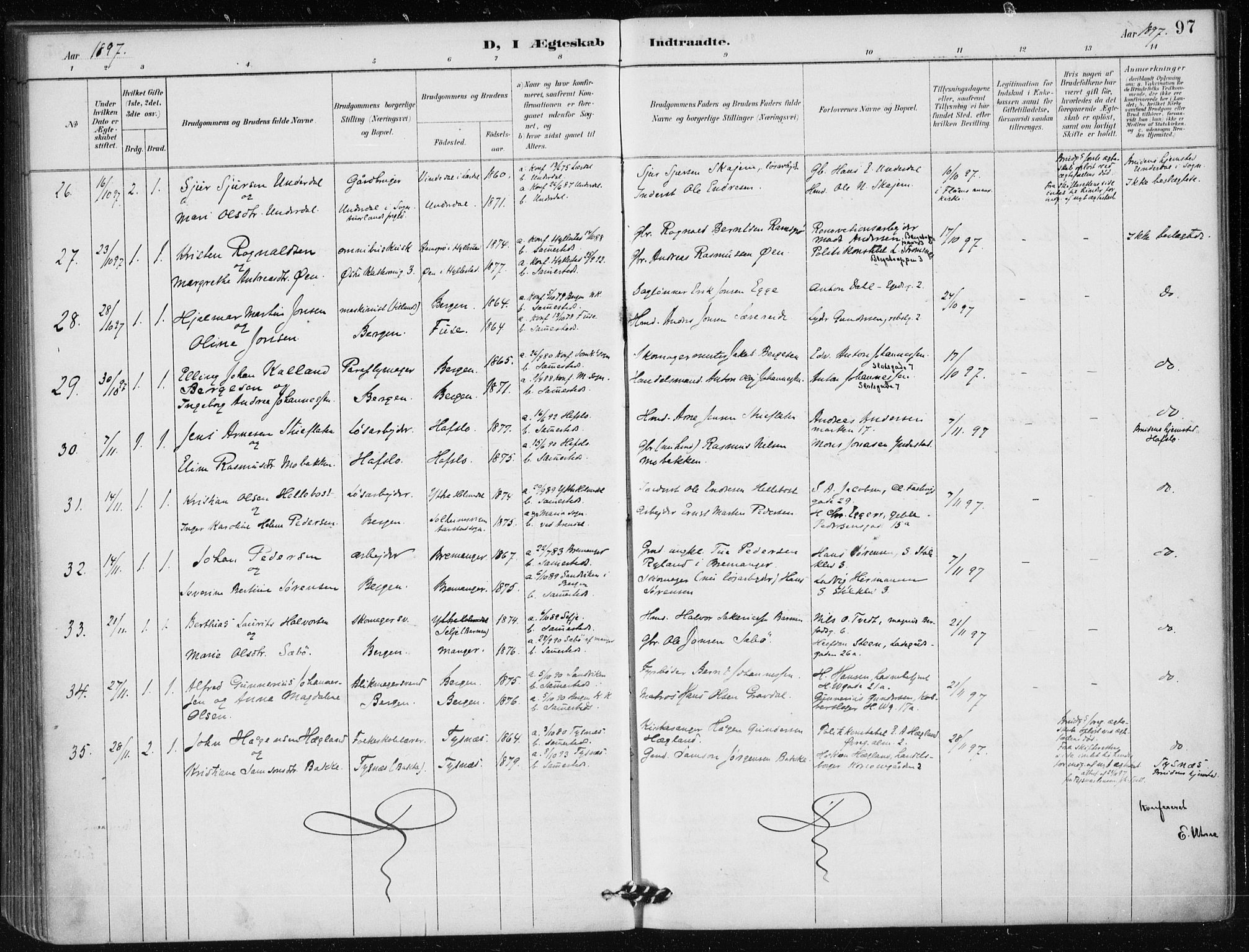 Mariakirken Sokneprestembete, AV/SAB-A-76901/H/Haa/L0013: Parish register (official) no. C 1, 1889-1900, p. 97