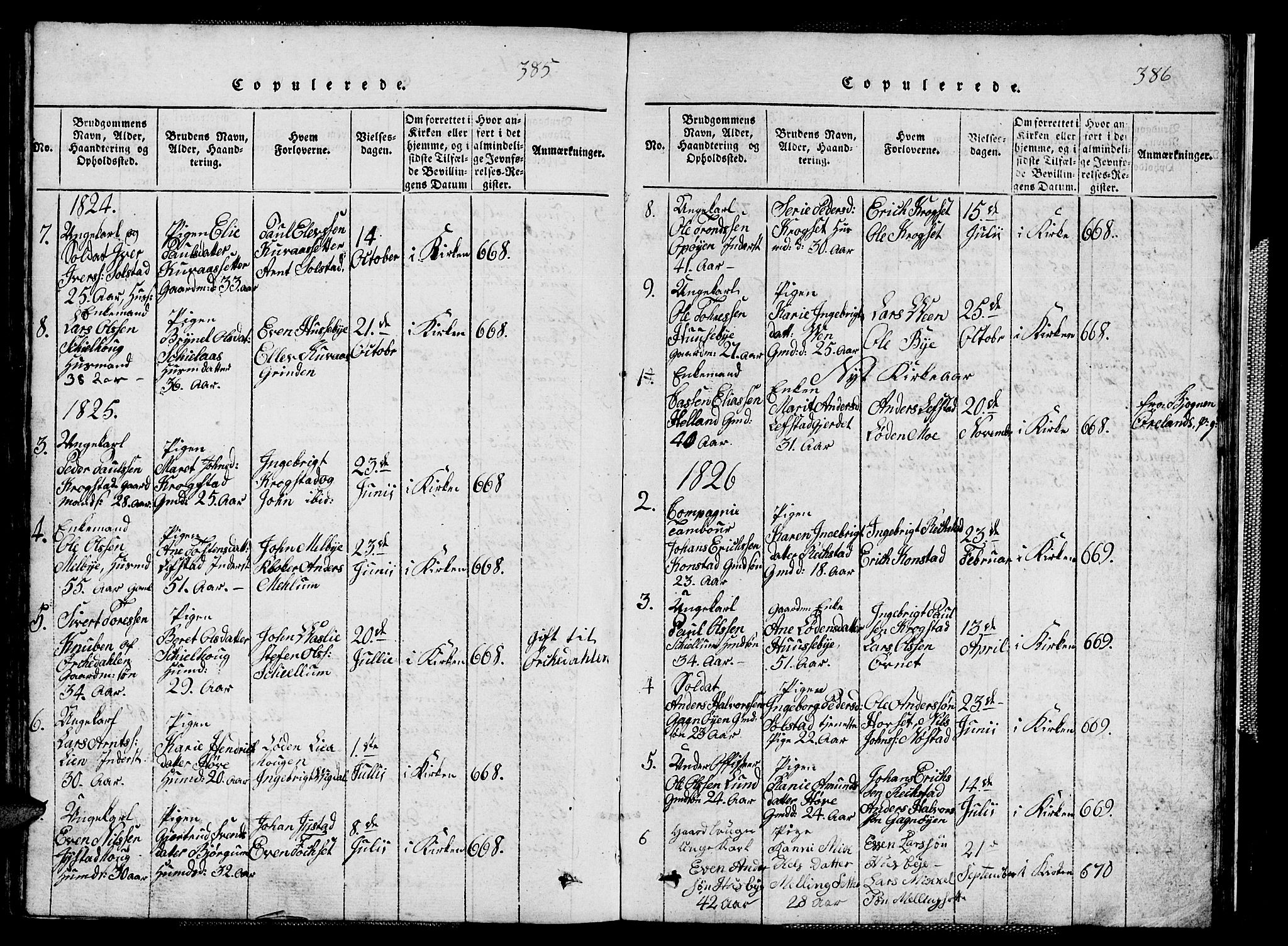 Ministerialprotokoller, klokkerbøker og fødselsregistre - Sør-Trøndelag, SAT/A-1456/667/L0796: Parish register (copy) no. 667C01, 1817-1836, p. 385-386