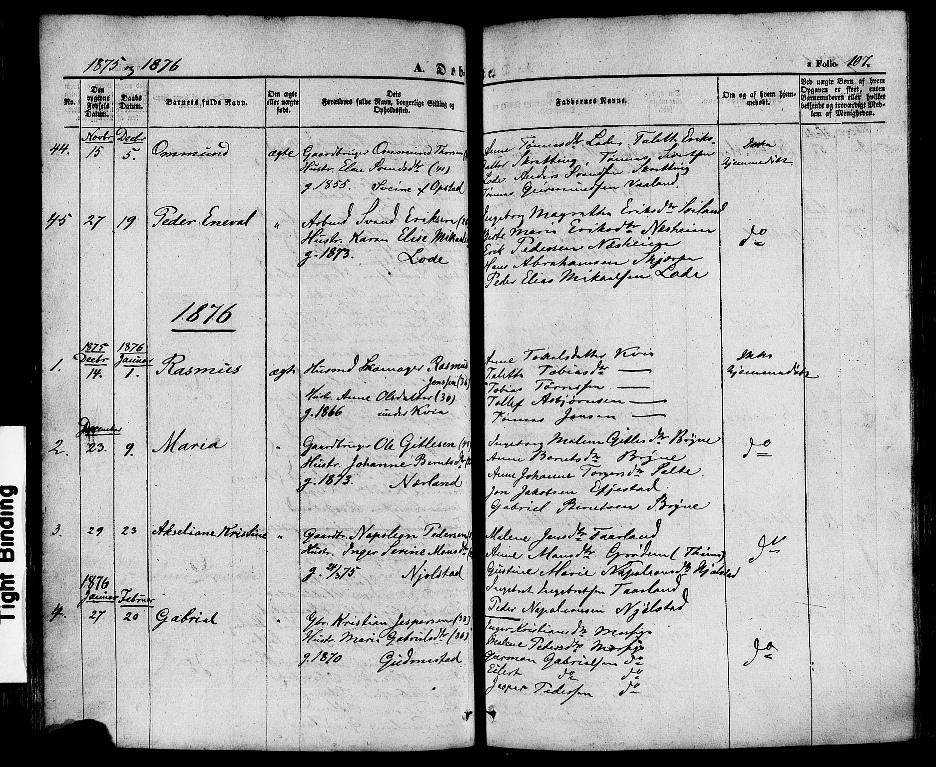 Hå sokneprestkontor, AV/SAST-A-101801/001/30BA/L0008: Parish register (official) no. A 7, 1853-1878, p. 107