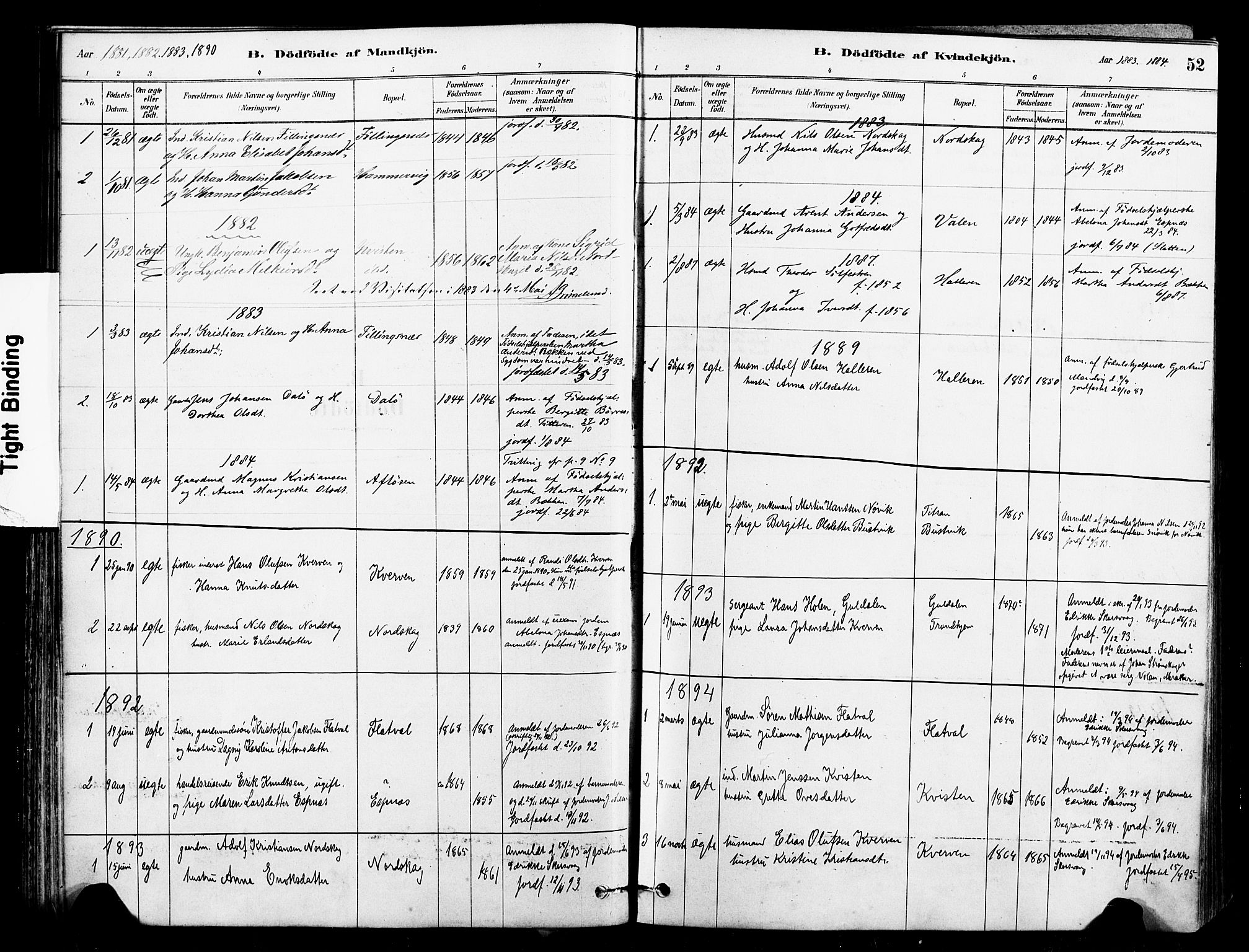 Ministerialprotokoller, klokkerbøker og fødselsregistre - Sør-Trøndelag, SAT/A-1456/641/L0595: Parish register (official) no. 641A01, 1882-1897, p. 52