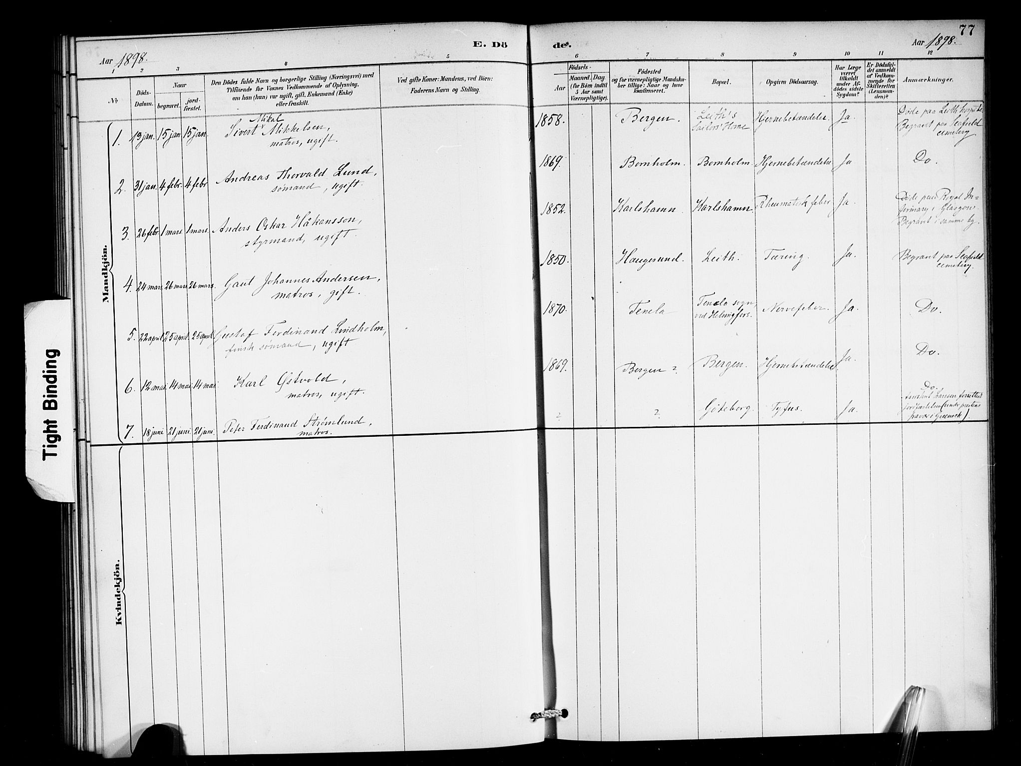 Den norske sjømannsmisjon i utlandet/Skotske havner (Leith, Glasgow), SAB/SAB/PA-0100/H/Ha/Haa/L0003: Parish register (official) no. A 3, 1887-1898, p. 77