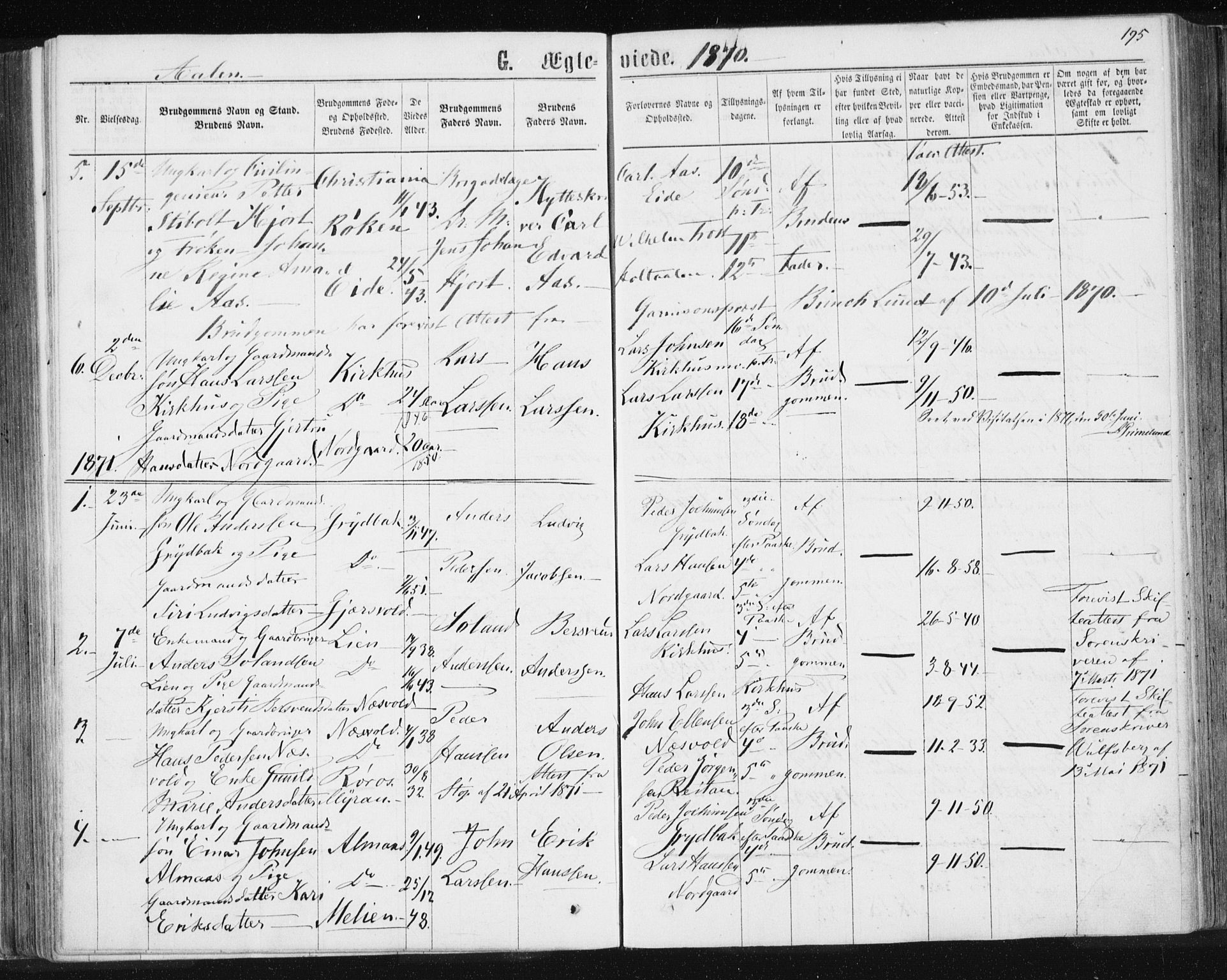 Ministerialprotokoller, klokkerbøker og fødselsregistre - Sør-Trøndelag, SAT/A-1456/685/L0971: Parish register (official) no. 685A08 /3, 1870-1879, p. 195