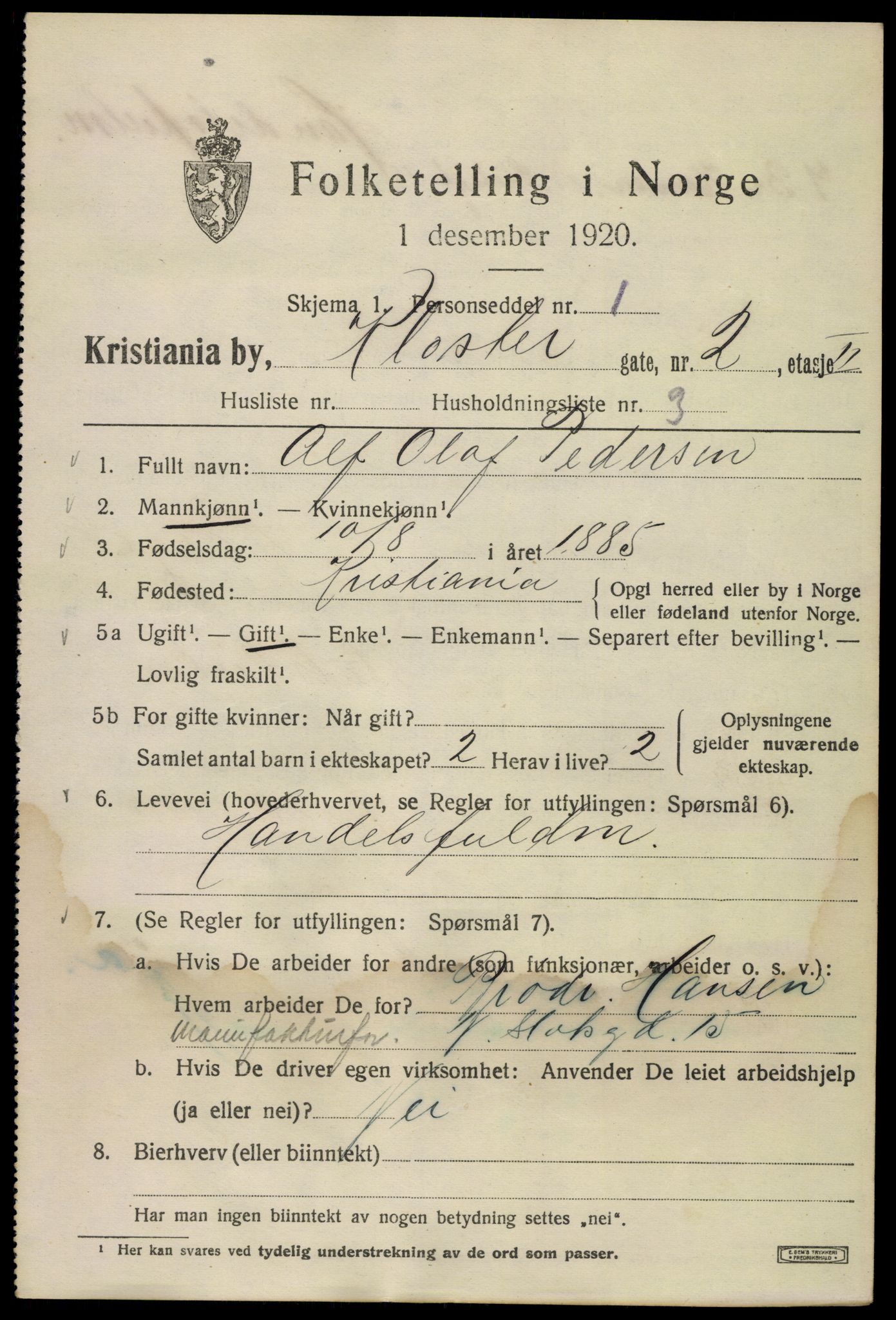 SAO, 1920 census for Kristiania, 1920, p. 344981