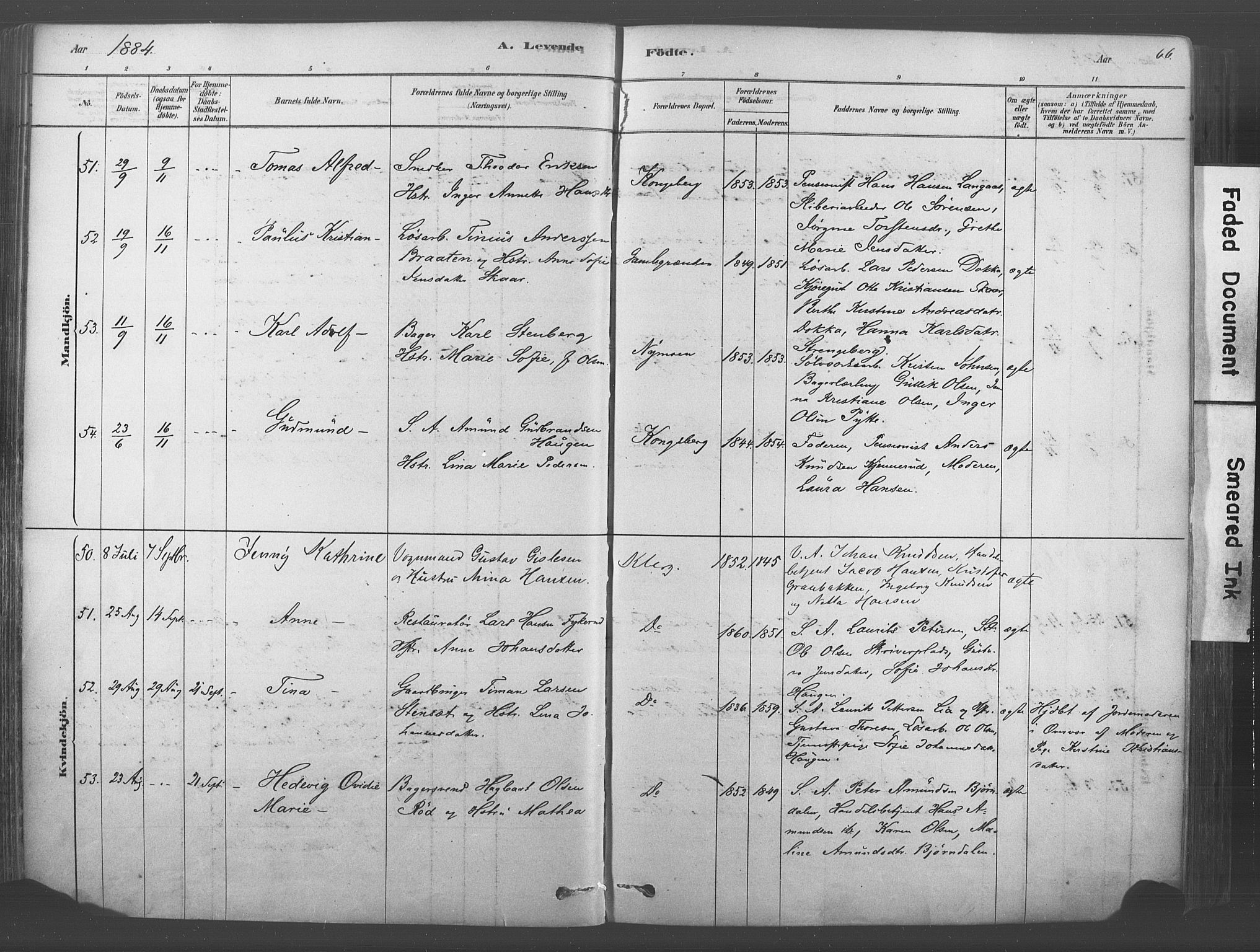 Kongsberg kirkebøker, AV/SAKO-A-22/F/Fb/L0001: Parish register (official) no. II 1, 1878-1886, p. 66