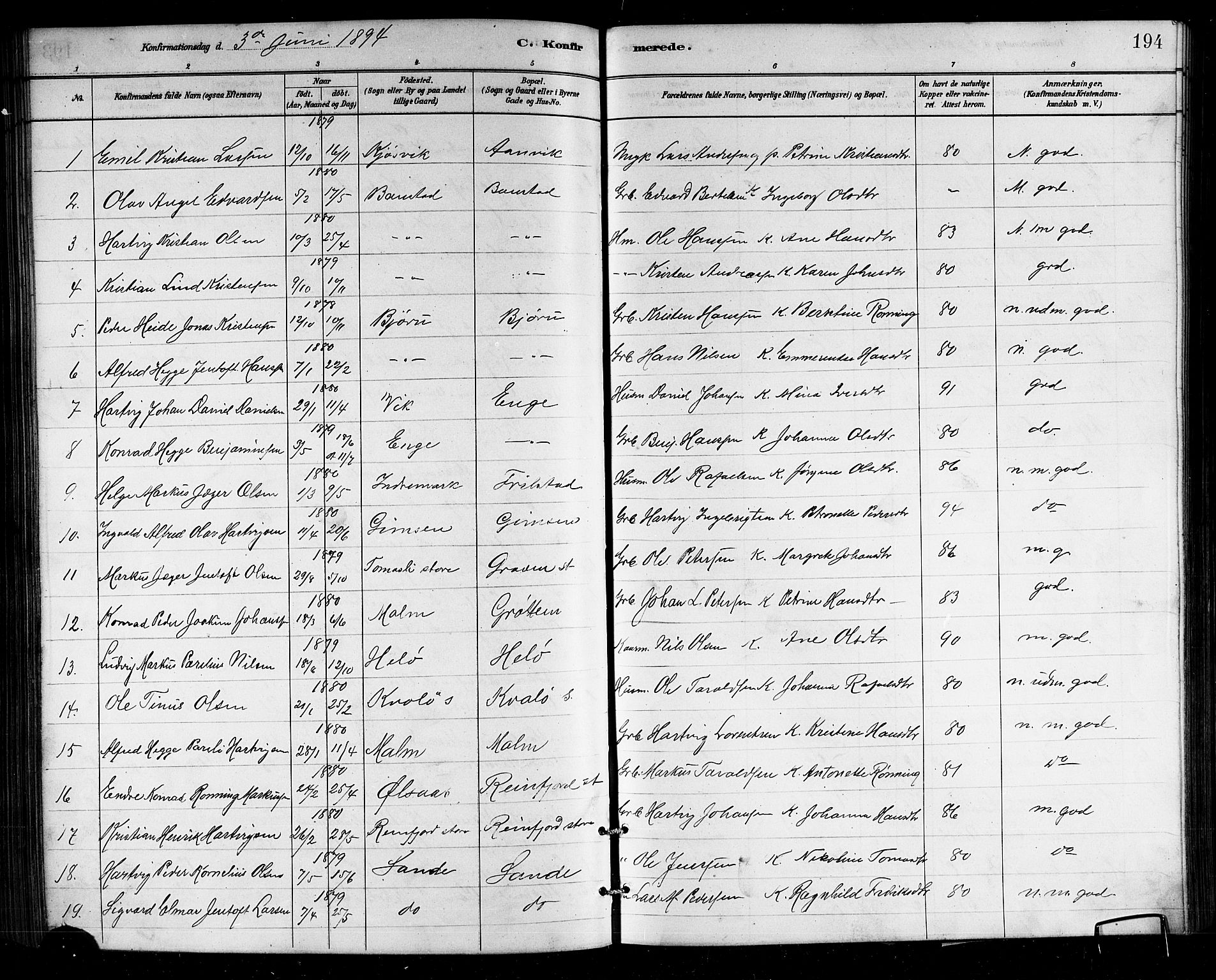Ministerialprotokoller, klokkerbøker og fødselsregistre - Nordland, SAT/A-1459/812/L0188: Parish register (copy) no. 812C06, 1884-1912, p. 194