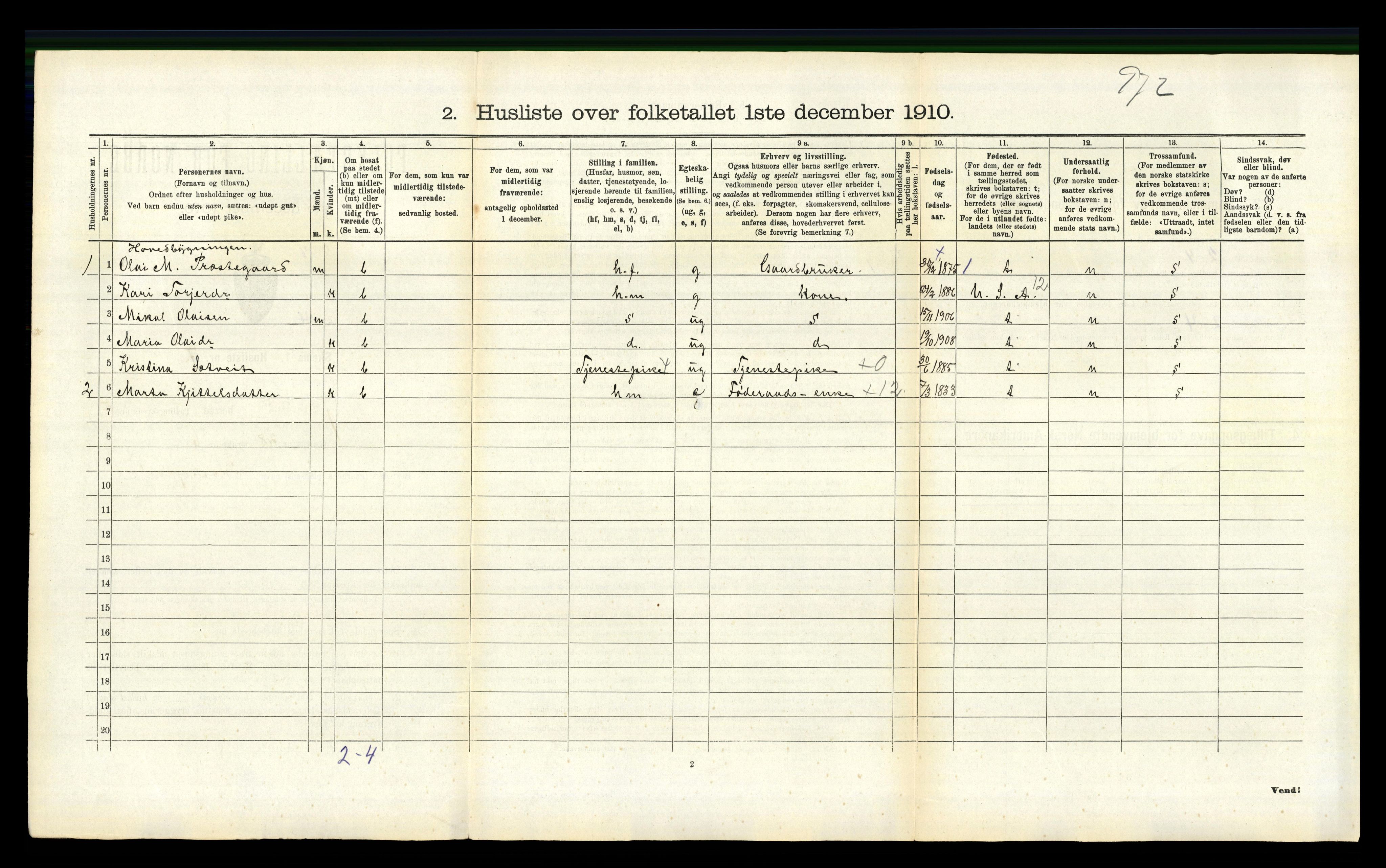 RA, 1910 census for Jondal, 1910, p. 405