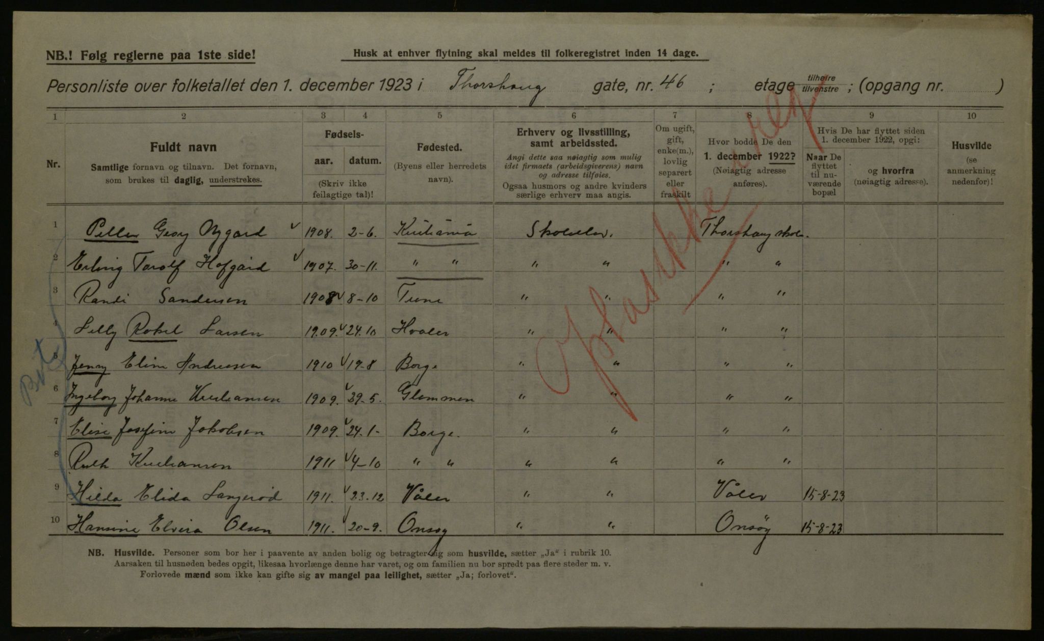 OBA, Municipal Census 1923 for Kristiania, 1923, p. 126780