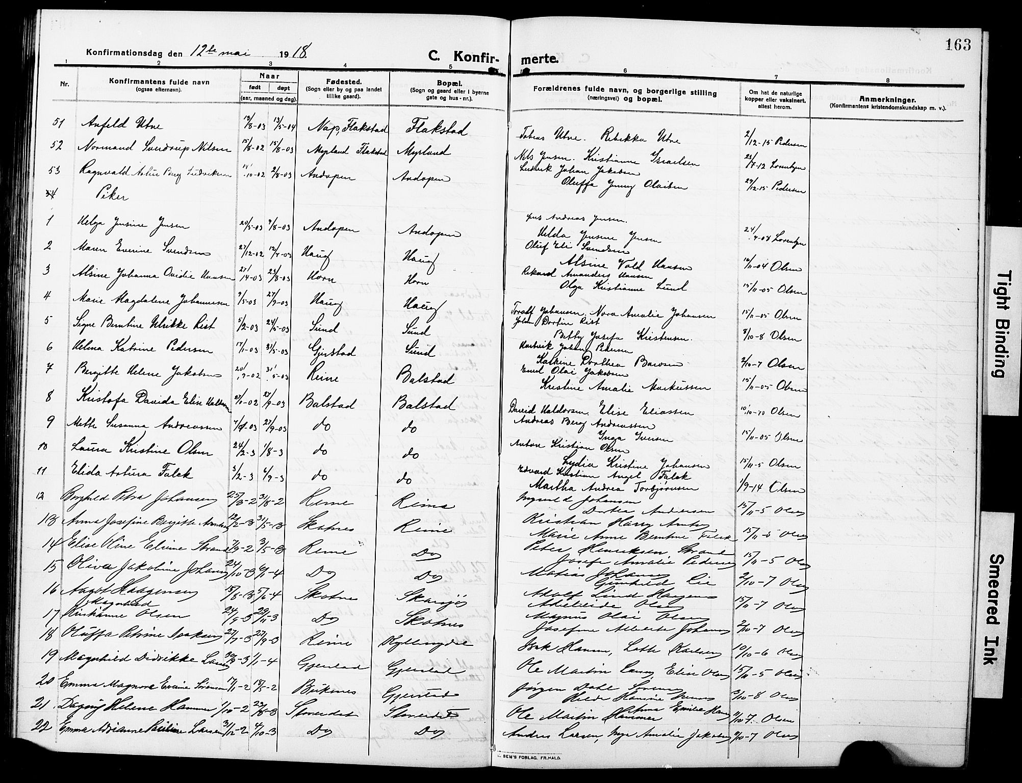 Ministerialprotokoller, klokkerbøker og fødselsregistre - Nordland, AV/SAT-A-1459/881/L1169: Parish register (copy) no. 881C06, 1912-1930, p. 163