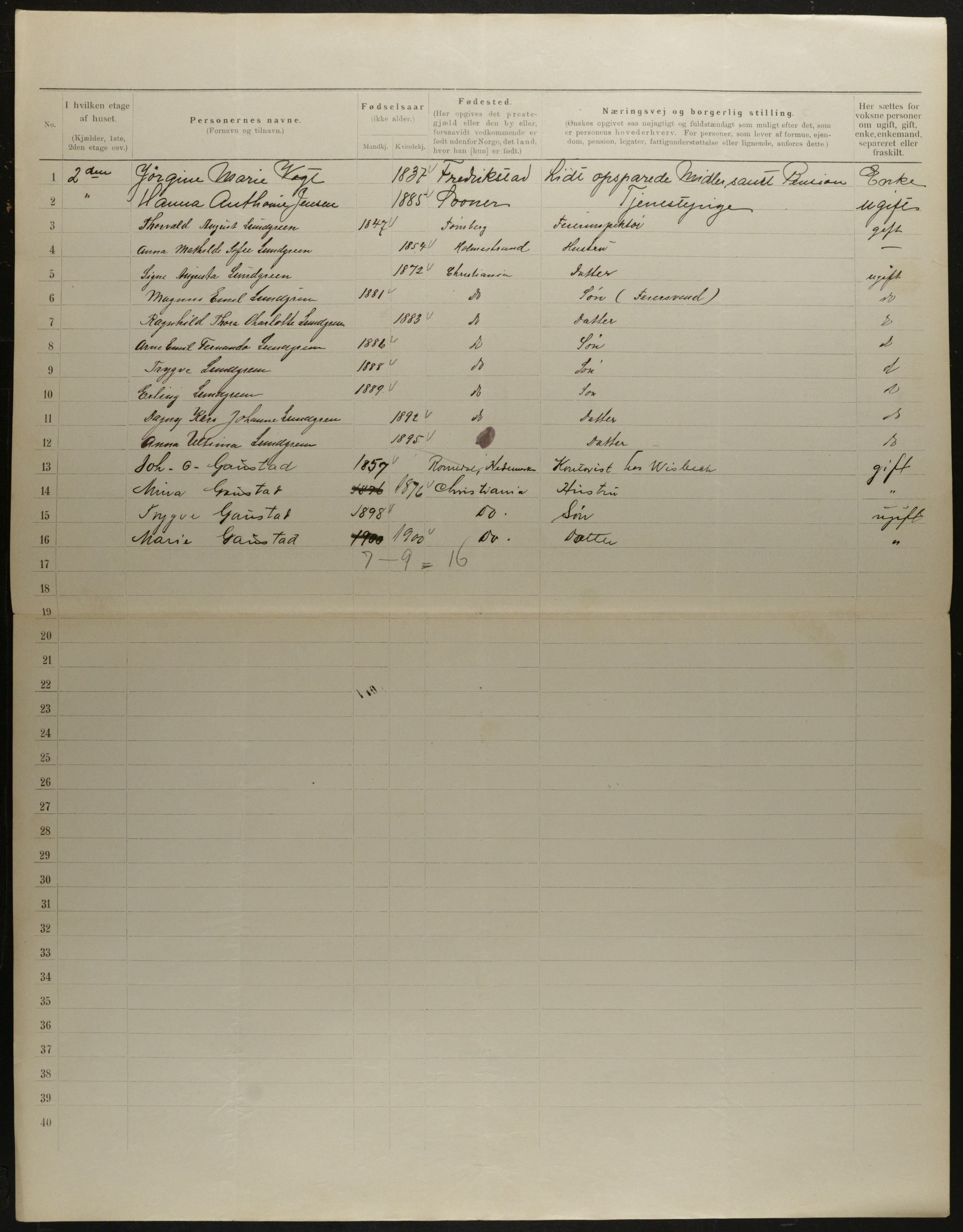 OBA, Municipal Census 1901 for Kristiania, 1901, p. 11585