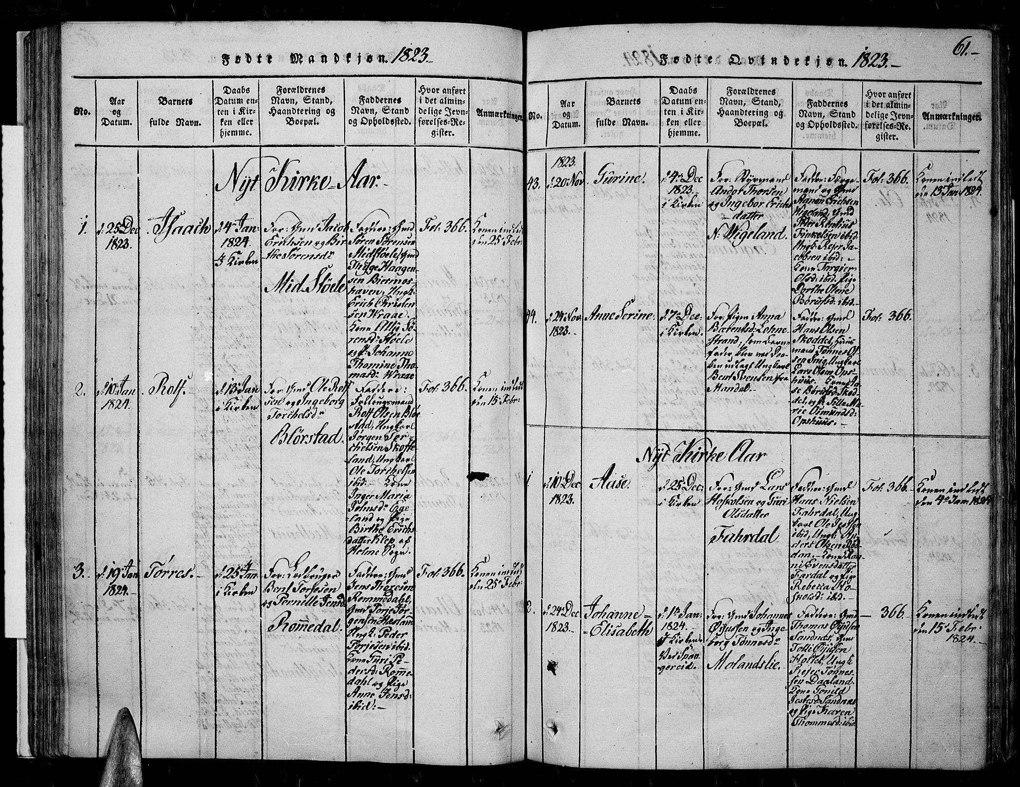 Sør-Audnedal sokneprestkontor, SAK/1111-0039/F/Fa/Fab/L0005: Parish register (official) no. A 5, 1816-1830, p. 61