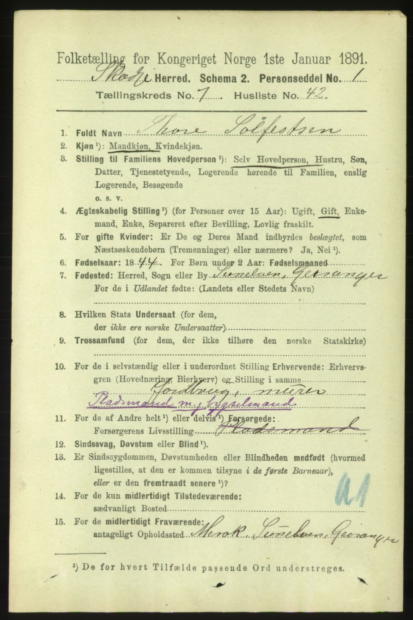 RA, 1891 census for 1529 Skodje, 1891, p. 1658