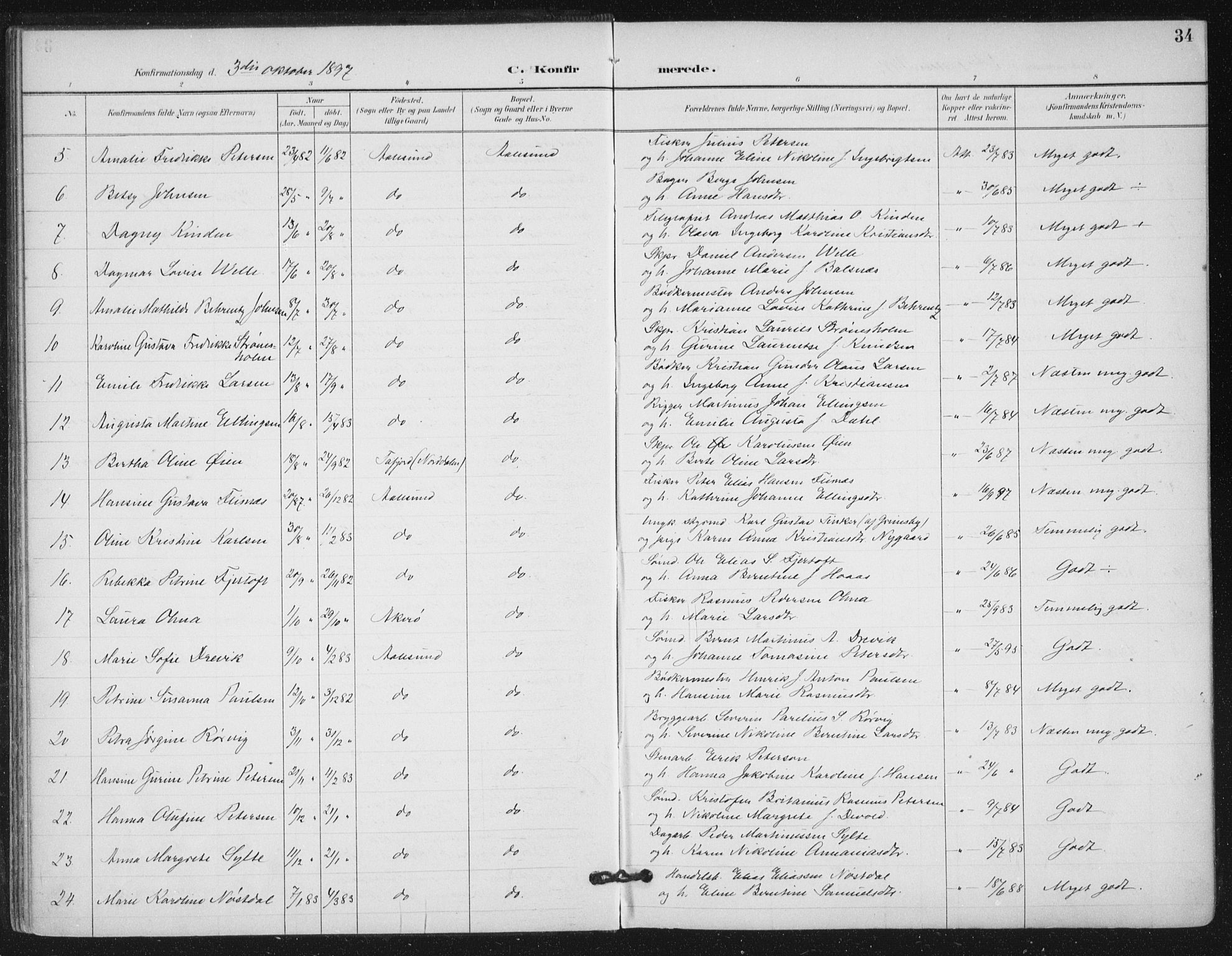 Ministerialprotokoller, klokkerbøker og fødselsregistre - Møre og Romsdal, SAT/A-1454/529/L0457: Parish register (official) no. 529A07, 1894-1903, p. 34