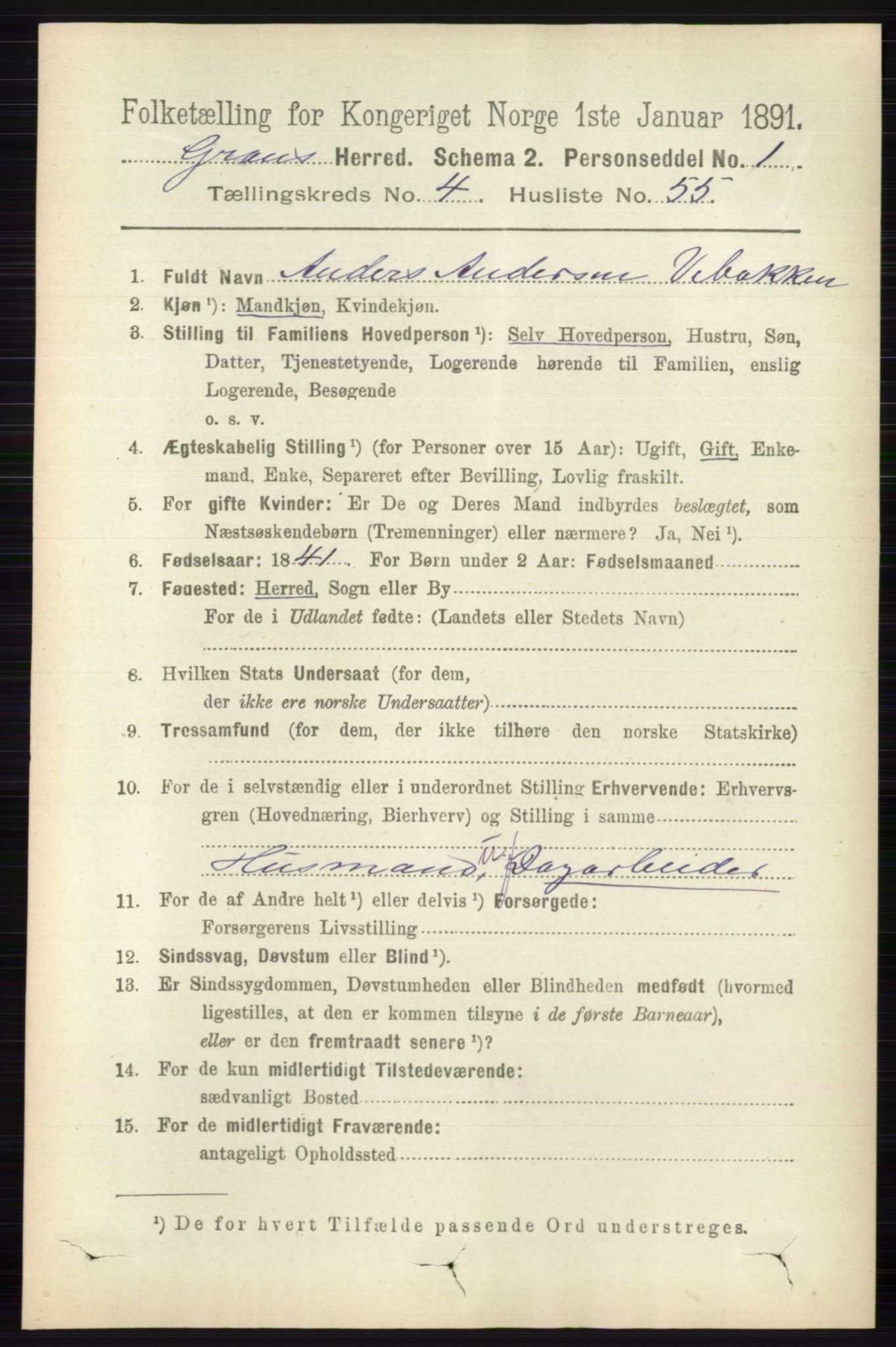 RA, 1891 census for 0534 Gran, 1891, p. 1501