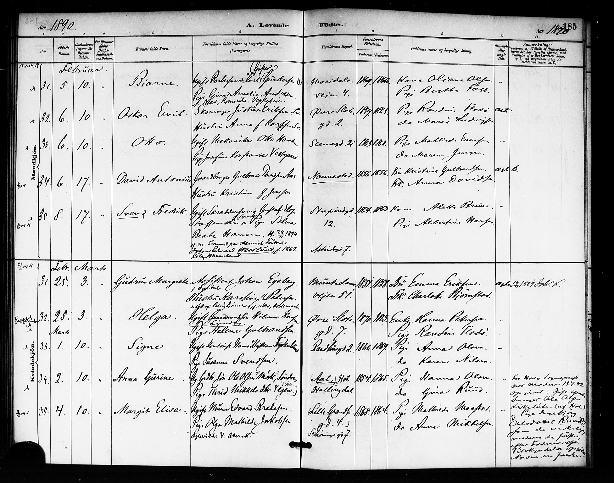 Rikshospitalet prestekontor Kirkebøker, AV/SAO-A-10309b/F/L0007: Parish register (official) no. 7, 1885-1890, p. 185