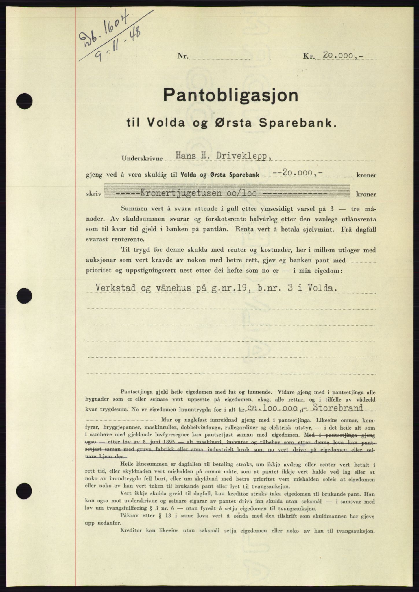 Søre Sunnmøre sorenskriveri, AV/SAT-A-4122/1/2/2C/L0116: Mortgage book no. 4B, 1948-1949, Diary no: : 1604/1948