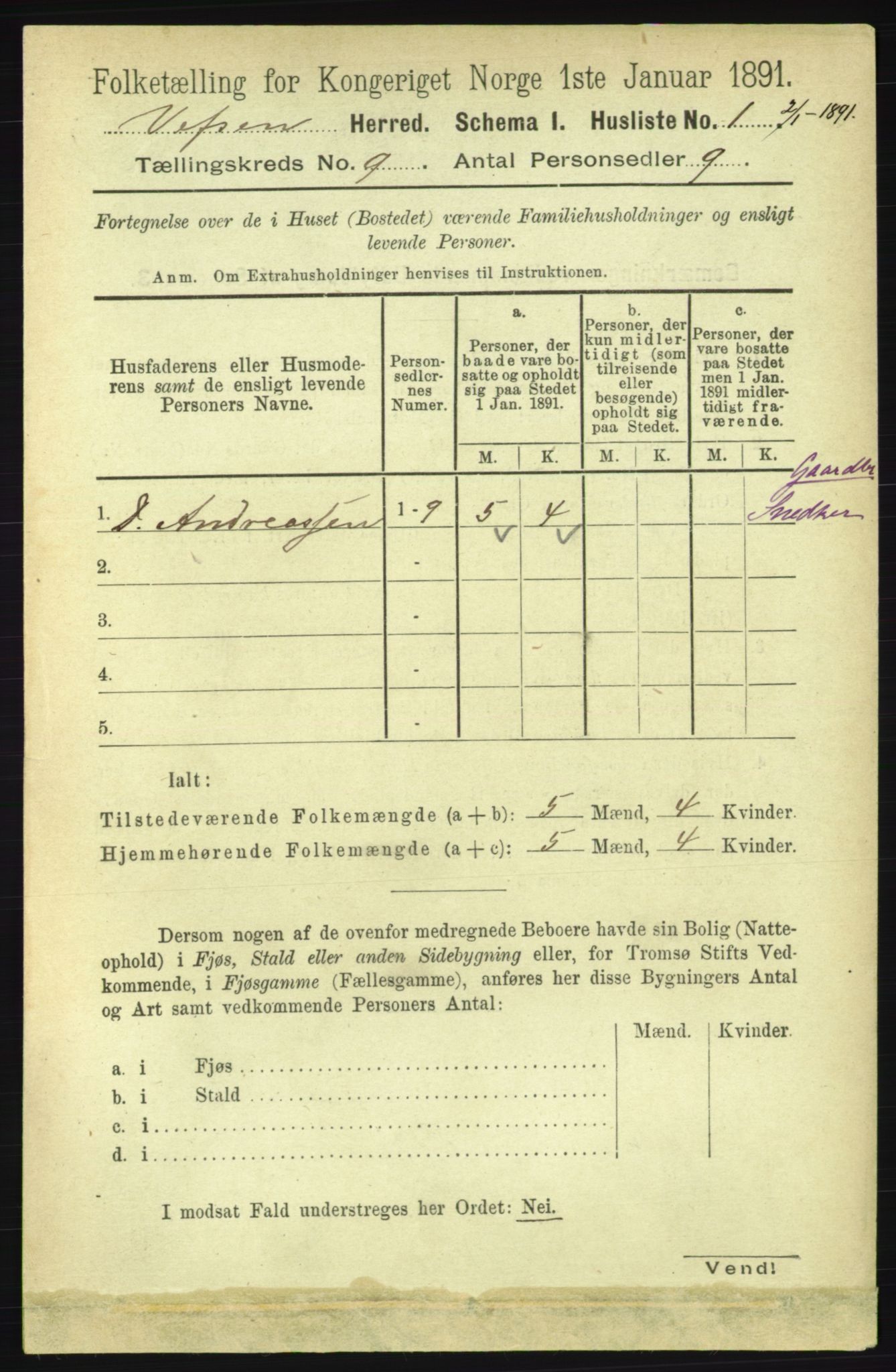 RA, 1891 census for 1824 Vefsn, 1891, p. 4627