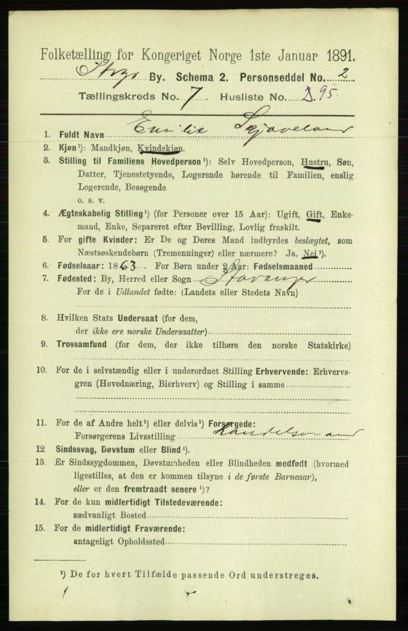 RA, 1891 census for 1103 Stavanger, 1891, p. 11968