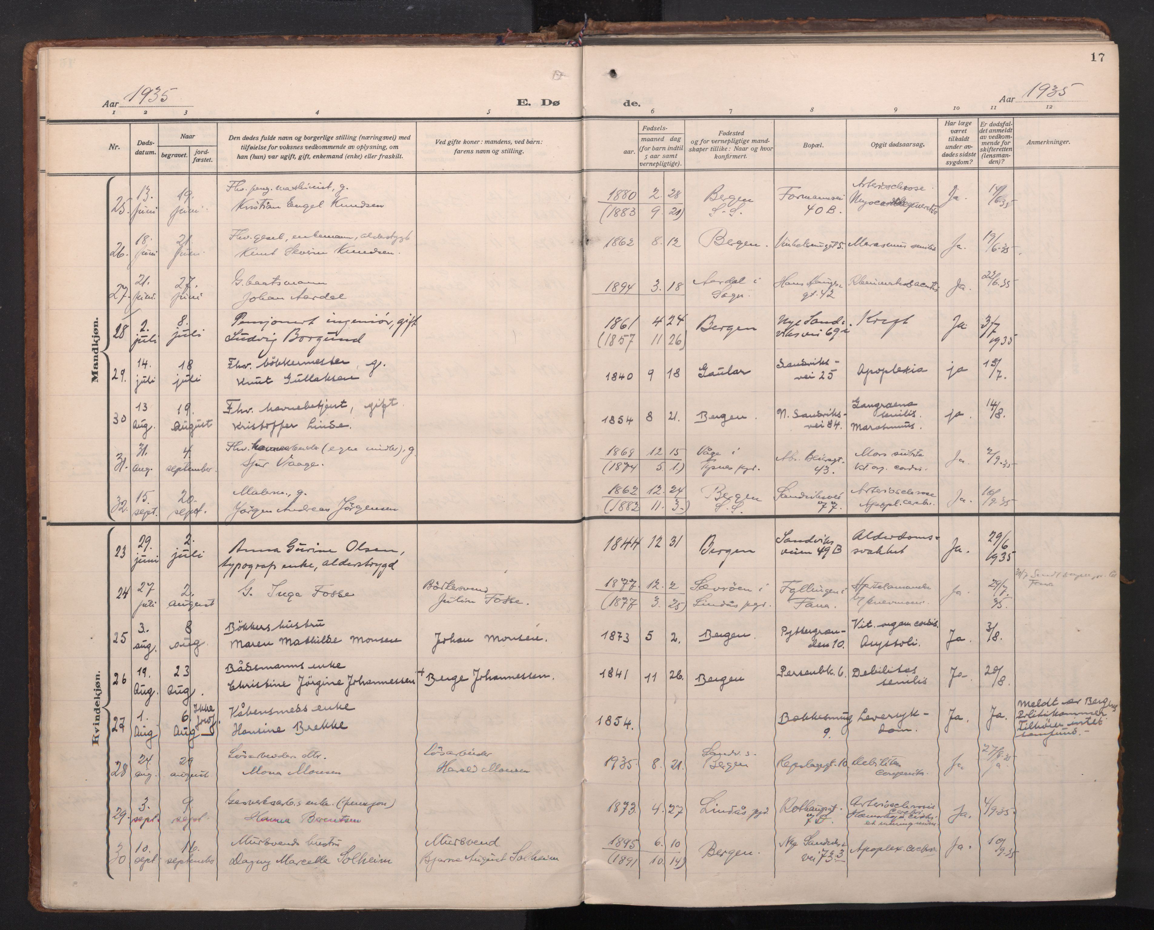 Sandviken Sokneprestembete, AV/SAB-A-77601/H/Ha/L0020: Parish register (official) no. E 3, 1933-1962, p. 17