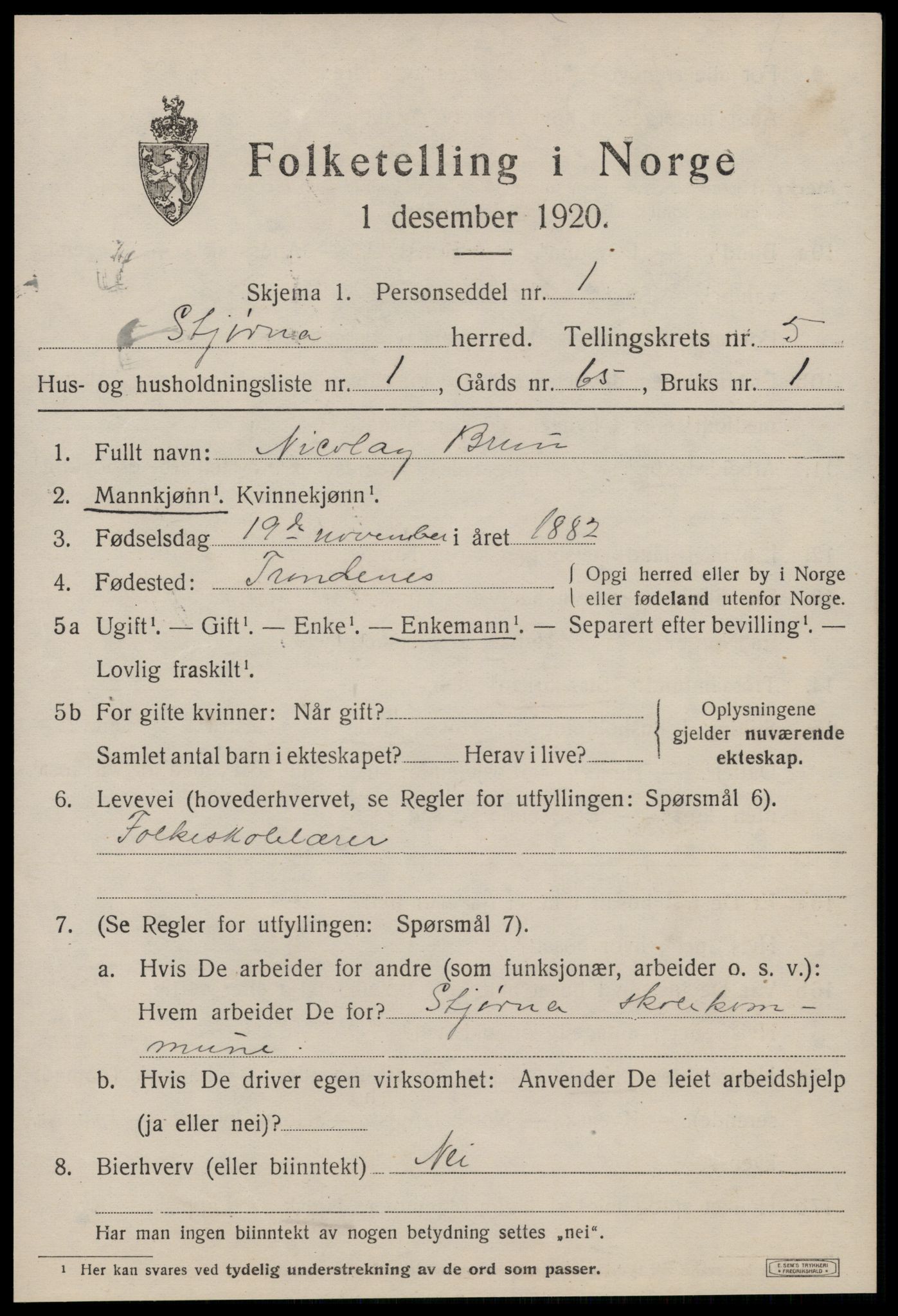 SAT, 1920 census for Stjørna, 1920, p. 3832