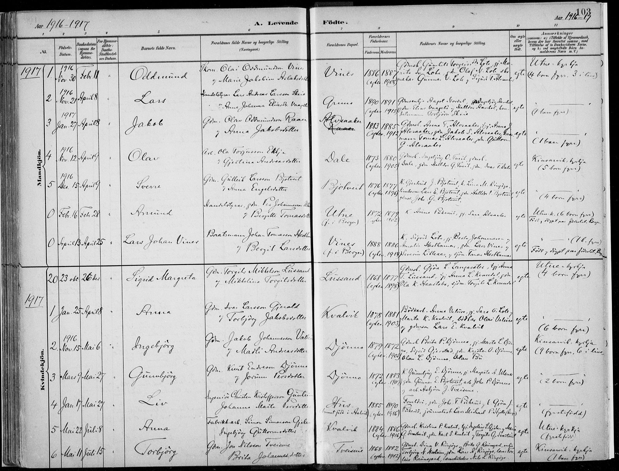 Ullensvang sokneprestembete, SAB/A-78701/H/Haa: Parish register (official) no. E  1, 1882-1921, p. 103