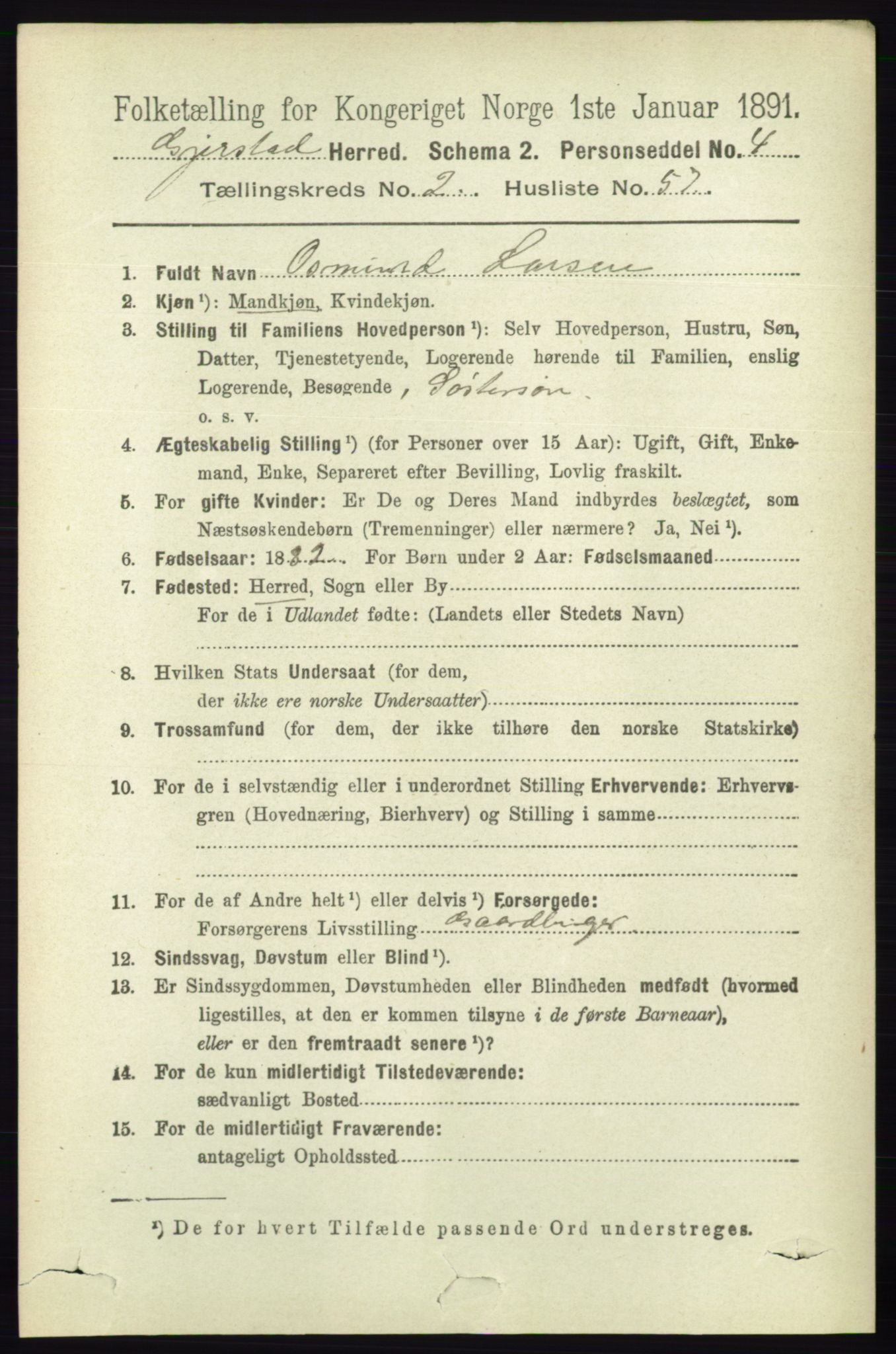 RA, 1891 census for 0911 Gjerstad, 1891, p. 984