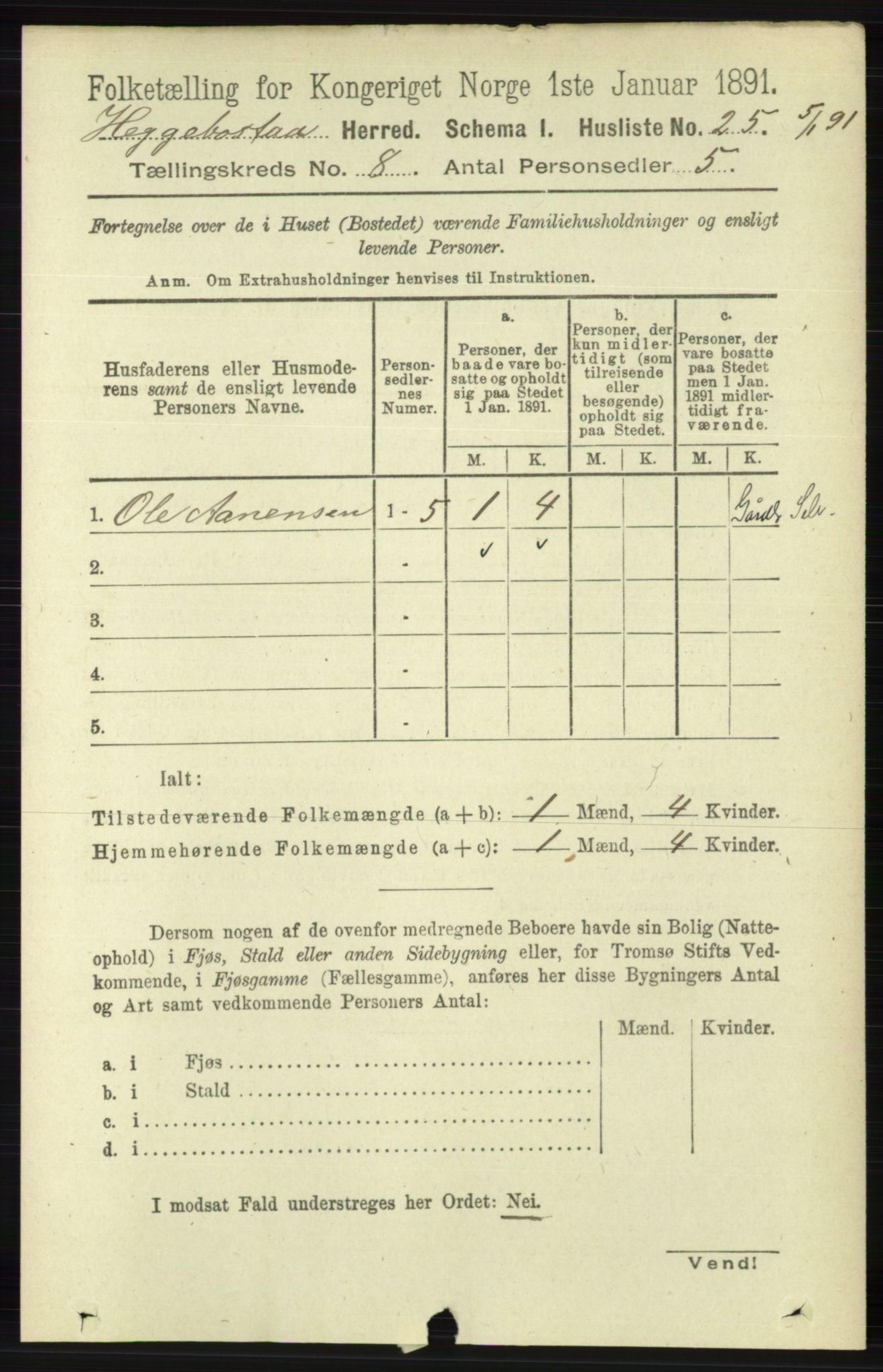 RA, 1891 census for 1034 Hægebostad, 1891, p. 2444