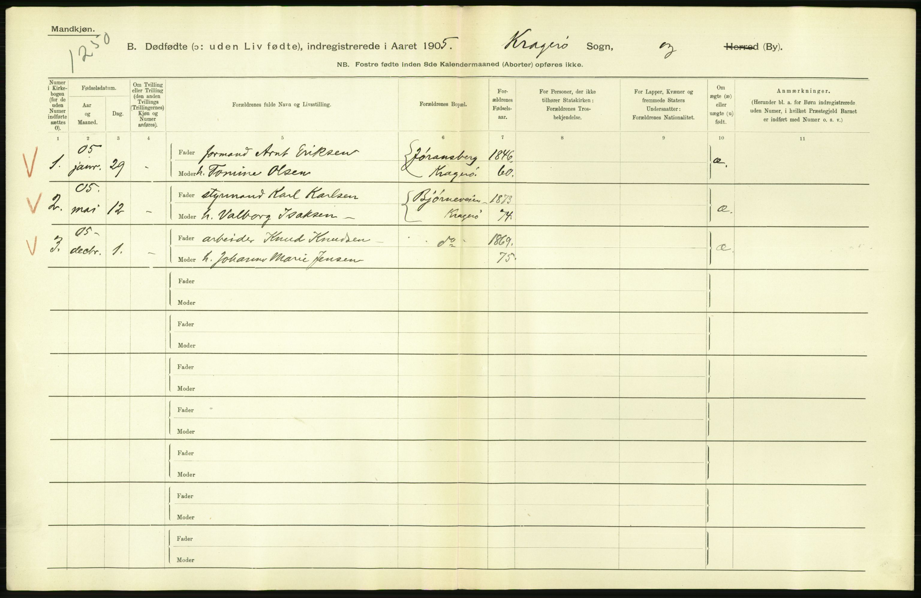 Statistisk sentralbyrå, Sosiodemografiske emner, Befolkning, AV/RA-S-2228/D/Df/Dfa/Dfac/L0043: Bratsberg - Lister og Mandals amt: Levendefødte menn og kvinner, gifte, døde, dødfødte. Byer., 1905, p. 200