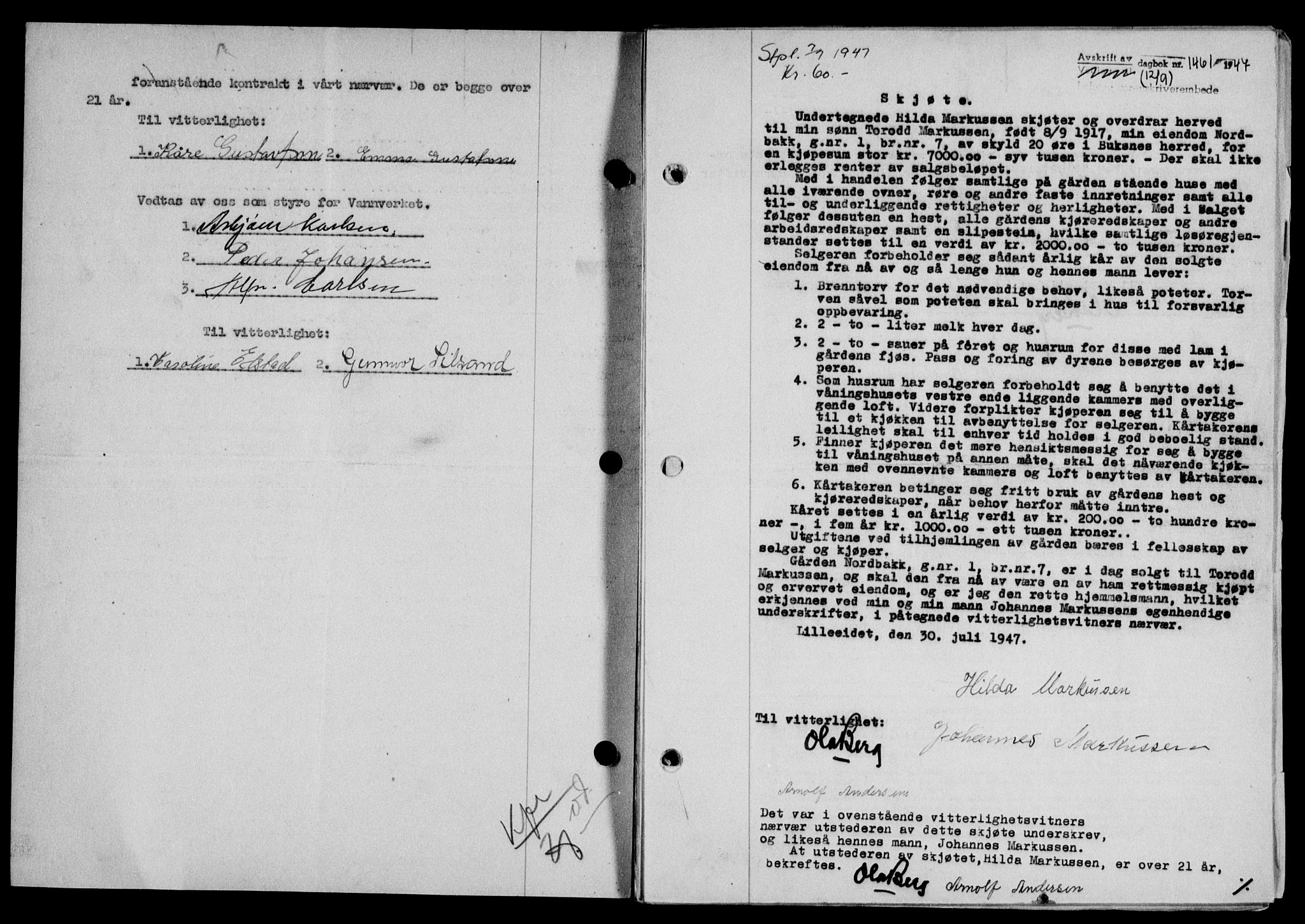Lofoten sorenskriveri, SAT/A-0017/1/2/2C/L0016a: Mortgage book no. 16a, 1947-1947, Diary no: : 1461/1947
