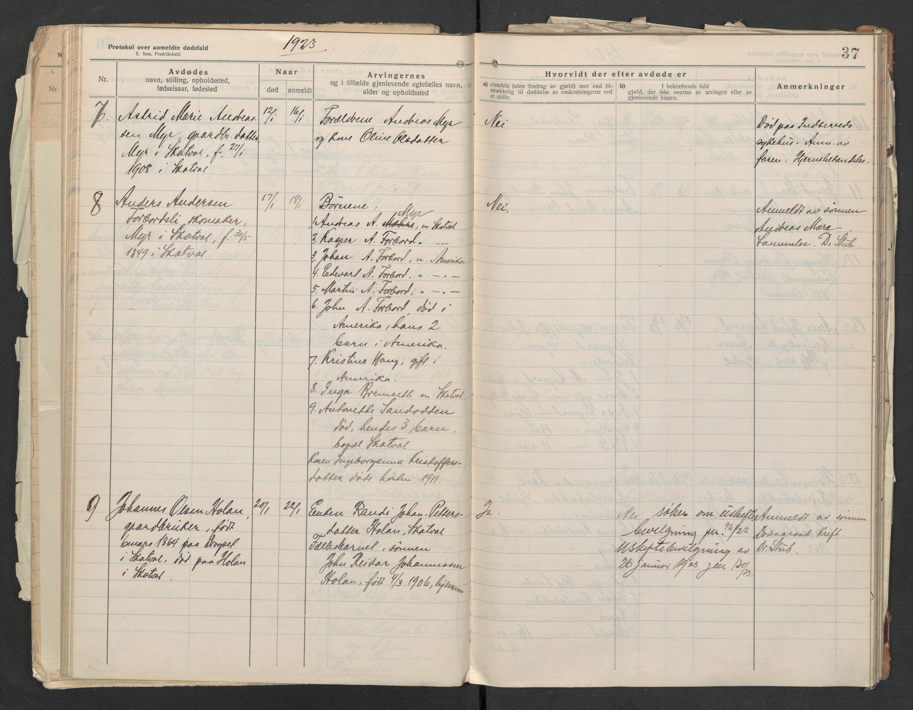 Nedre Stjørdal lensmannskontor, AV/SAT-A-1044/02/L0005: 2.01.05 Dødsfallsprotokoller, 1921-1928, p. 37