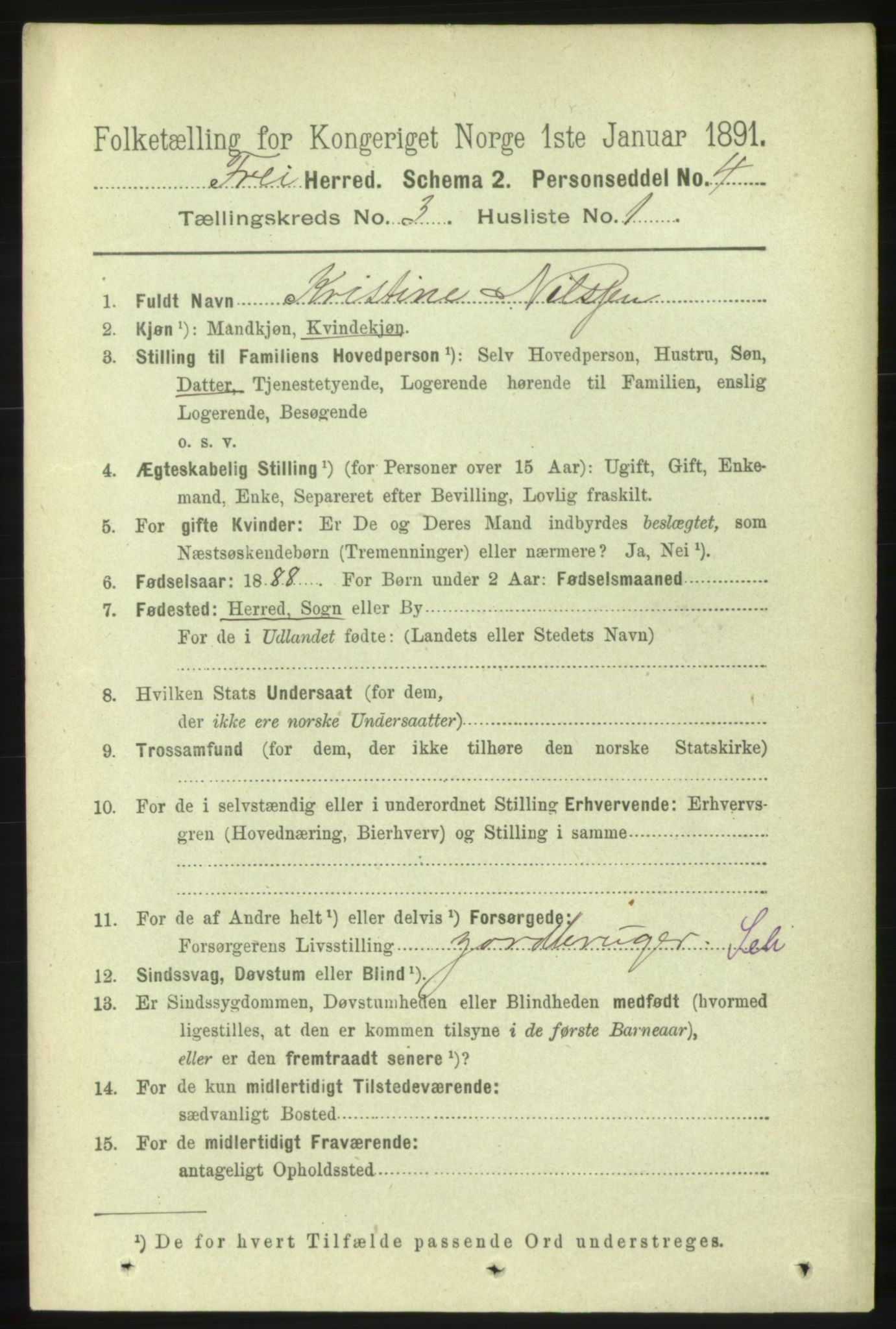 RA, 1891 census for 1556 Frei, 1891, p. 1174