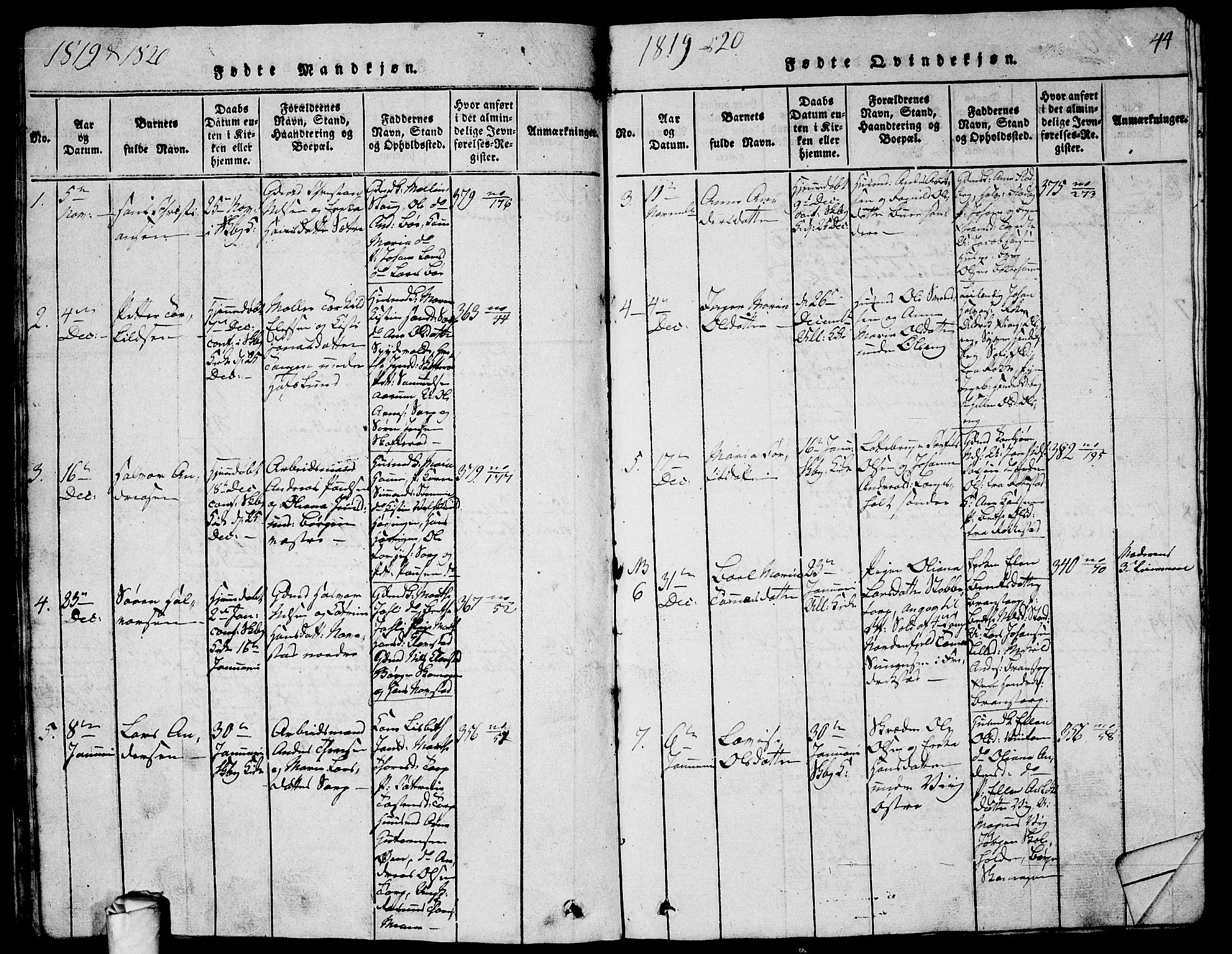 Skjeberg prestekontor Kirkebøker, SAO/A-10923/G/Ga/L0001: Parish register (copy) no. I 1, 1815-1830, p. 44