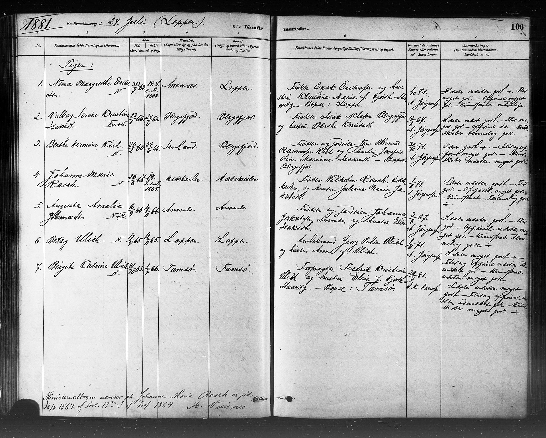 Loppa sokneprestkontor, SATØ/S-1339/H/Ha/L0006kirke: Parish register (official) no. 6, 1879-1895, p. 106