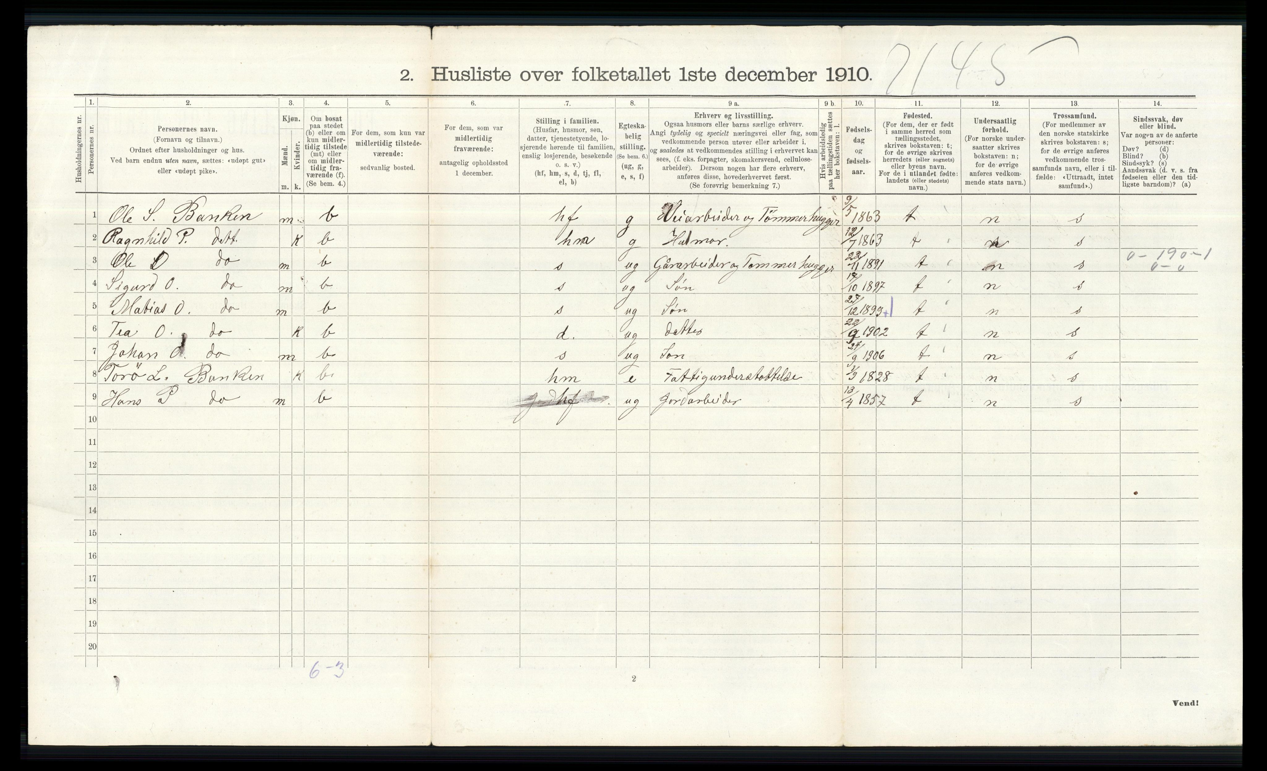 RA, 1910 census for Skjåk, 1910, p. 749