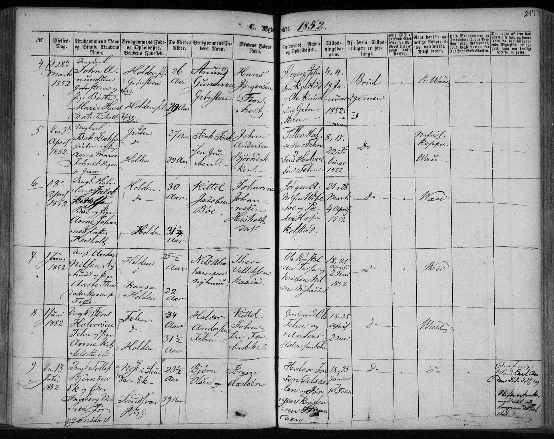 Holla kirkebøker, SAKO/A-272/F/Fa/L0005: Parish register (official) no. 5, 1849-1860, p. 255