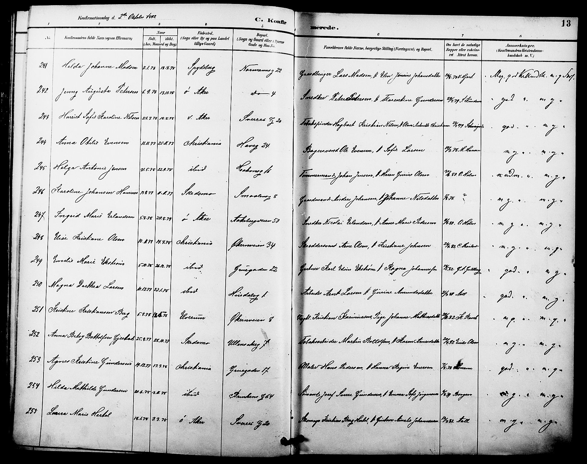 Kampen prestekontor Kirkebøker, SAO/A-10853/F/Fa/L0008: Parish register (official) no. I 8, 1892-1902, p. 13