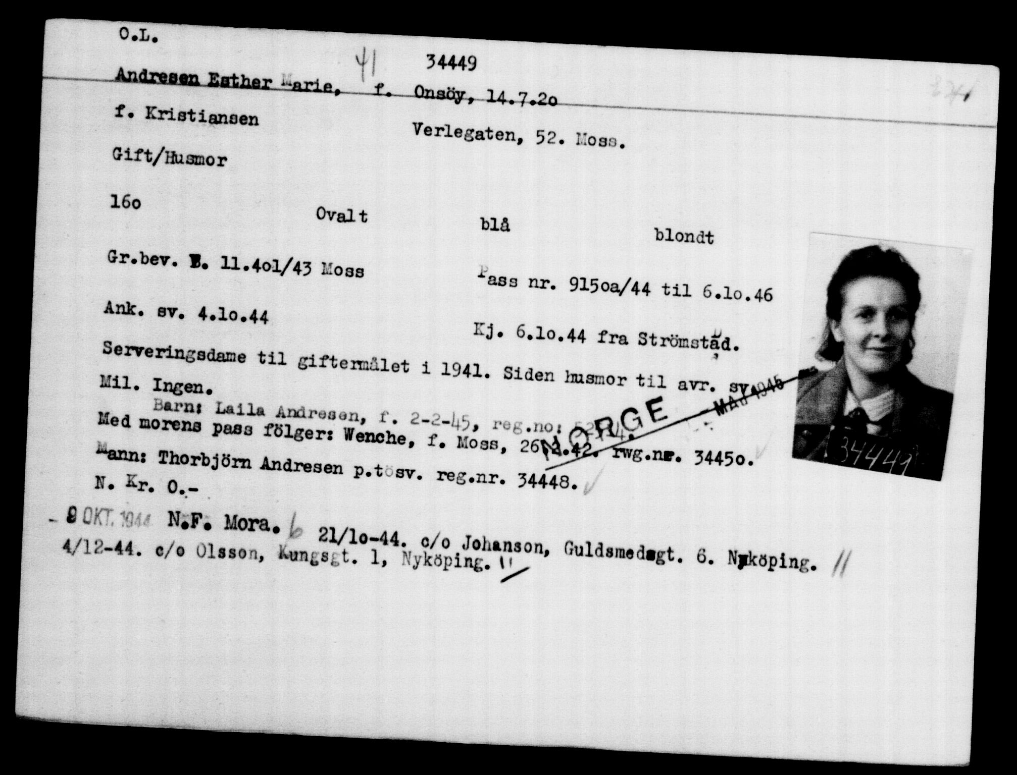 Utenriksstasjonene, Legasjonen i Stockholm, Flyktningkontoret, AV/RA-S-6753/V/Va/L0013: Kjesäterkartoteket, flyktninger med registreringsnr. 31500-34731, 1940-1945, p. 3106