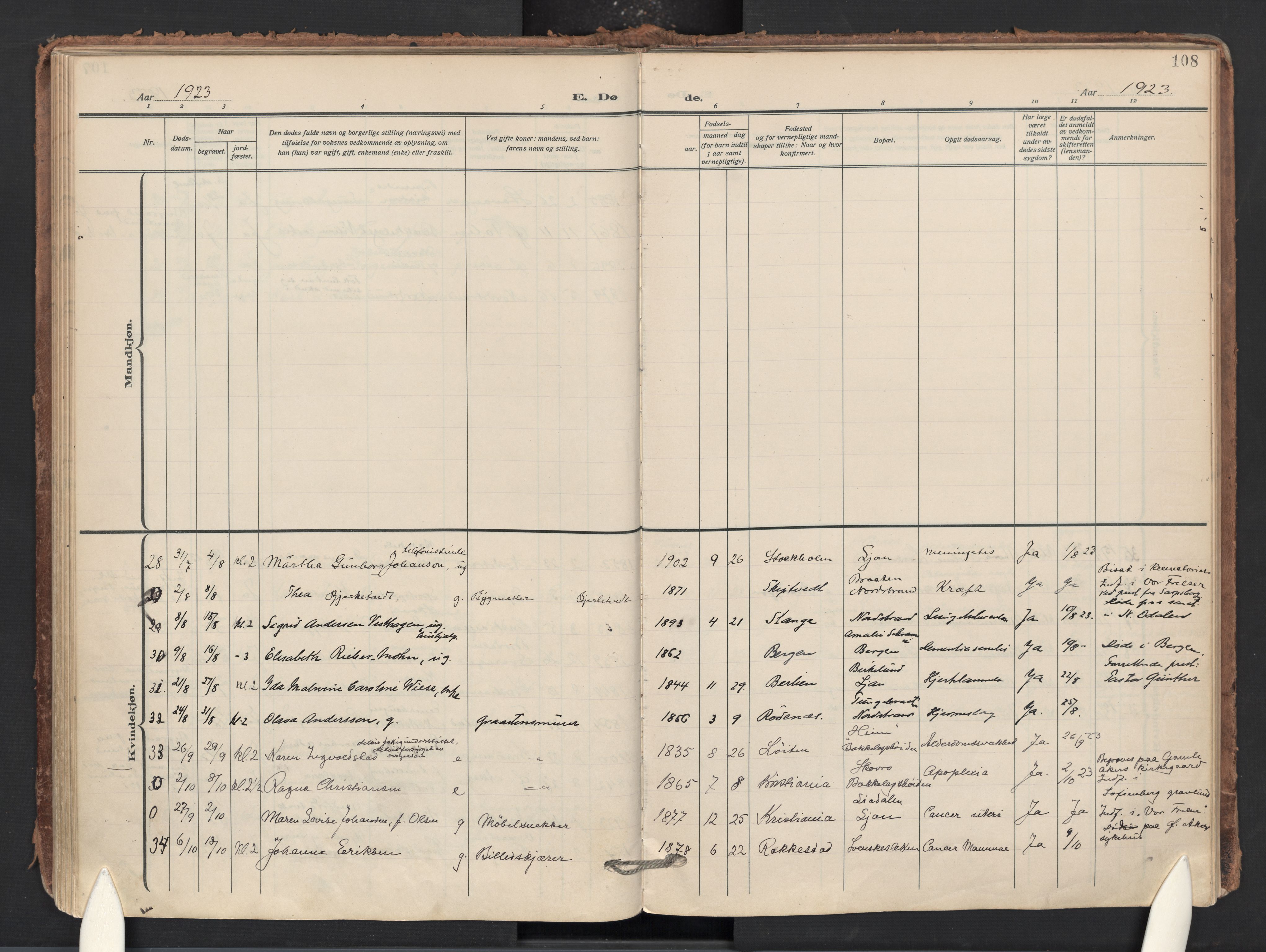 Nordstrand prestekontor Kirkebøker, AV/SAO-A-10362a/F/Fa/L0003: Parish register (official) no. 3, 1914-1932, p. 108