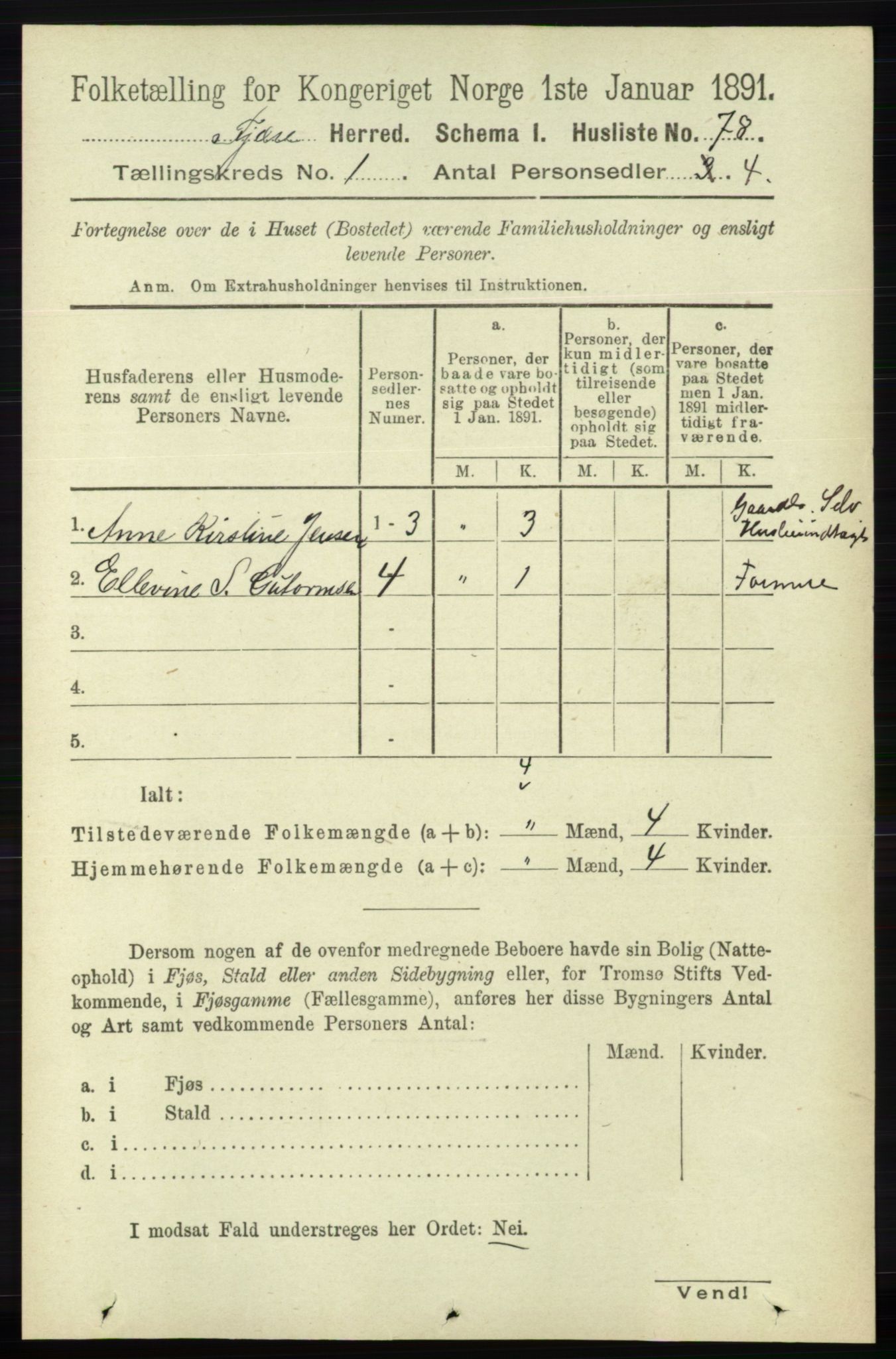 RA, 1891 census for 0923 Fjære, 1891, p. 113