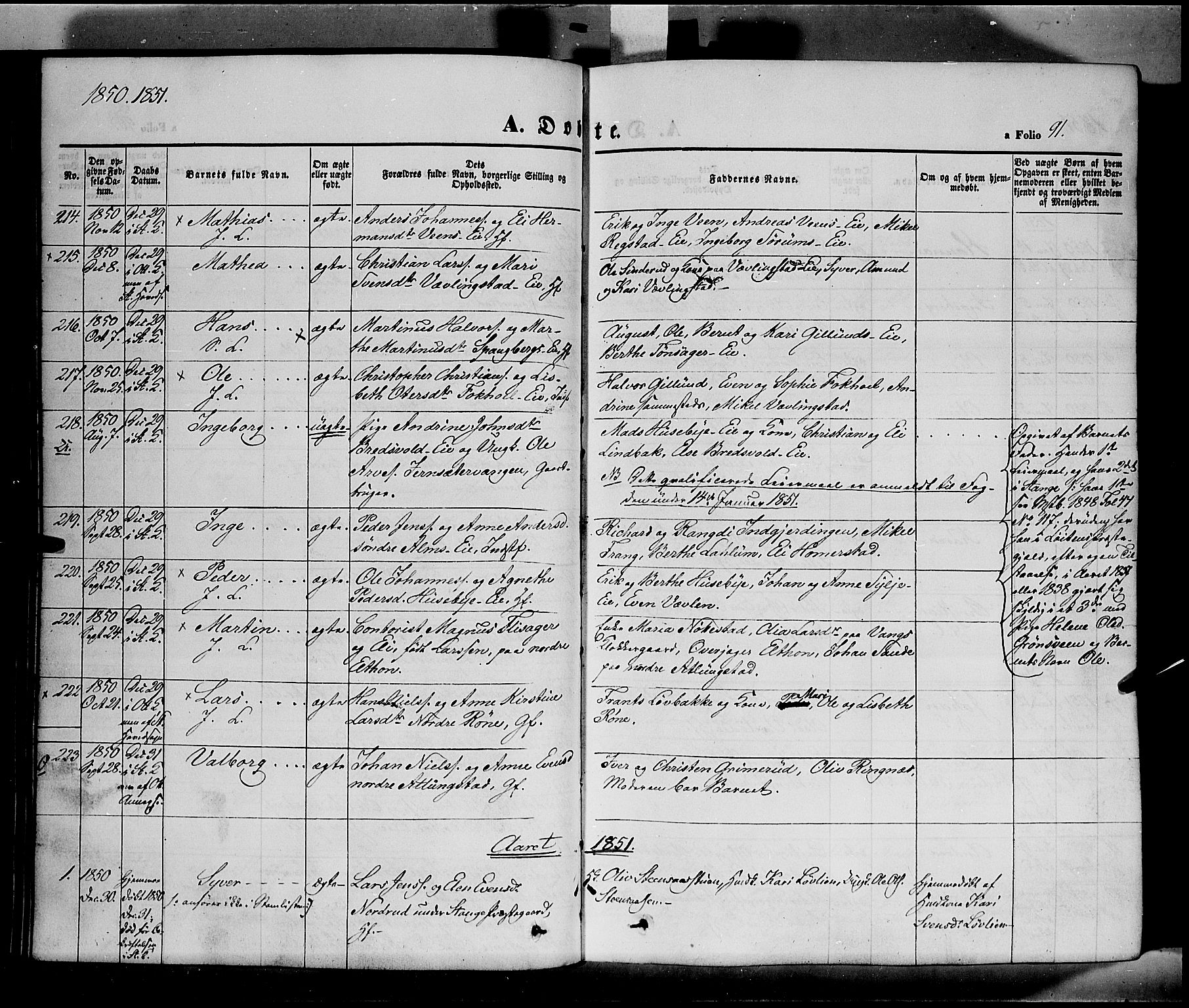 Stange prestekontor, SAH/PREST-002/K/L0011: Parish register (official) no. 11, 1846-1852, p. 91