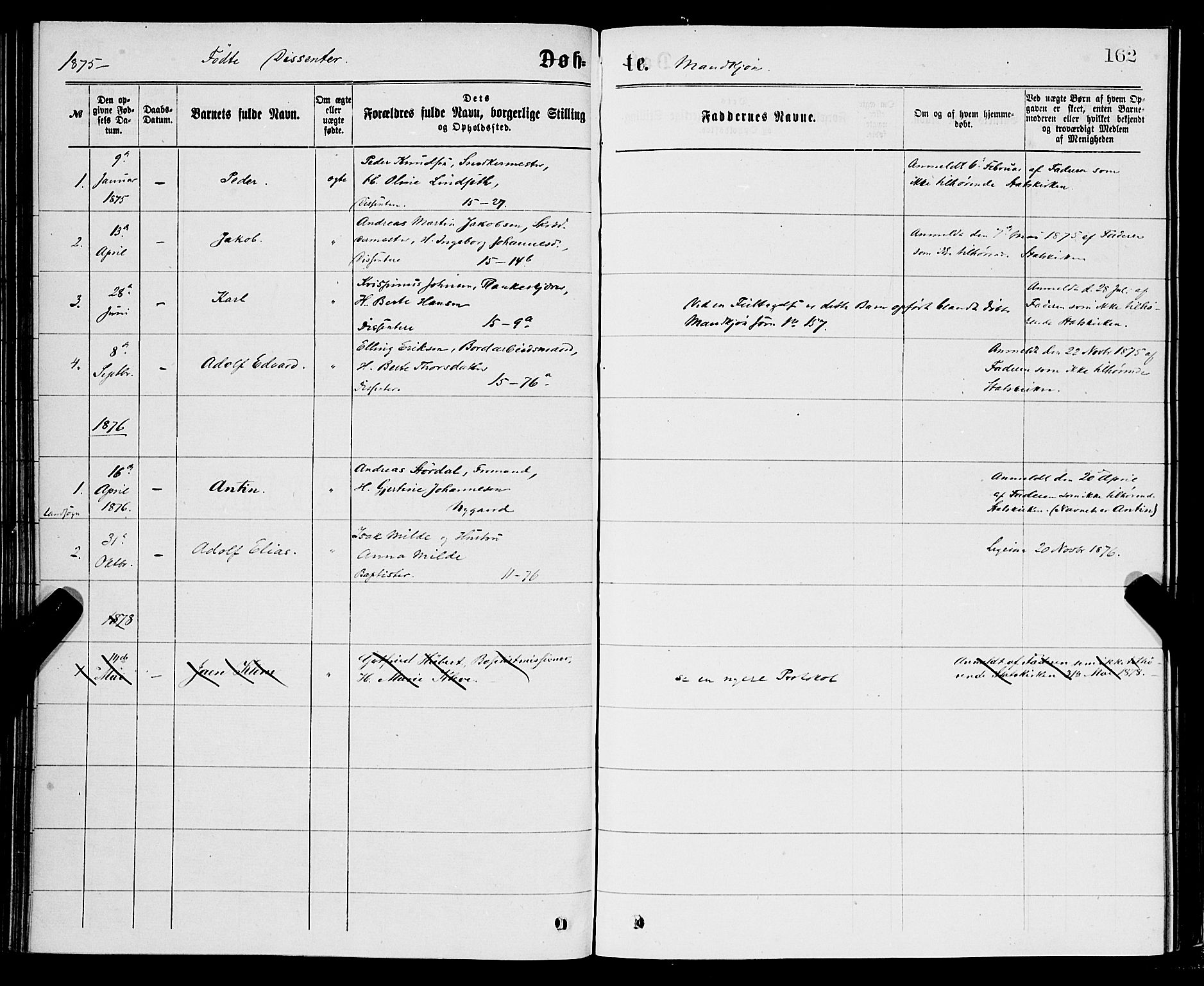 Domkirken sokneprestembete, SAB/A-74801/H/Hab/L0013: Parish register (copy) no. B 6, 1869-1876, p. 162