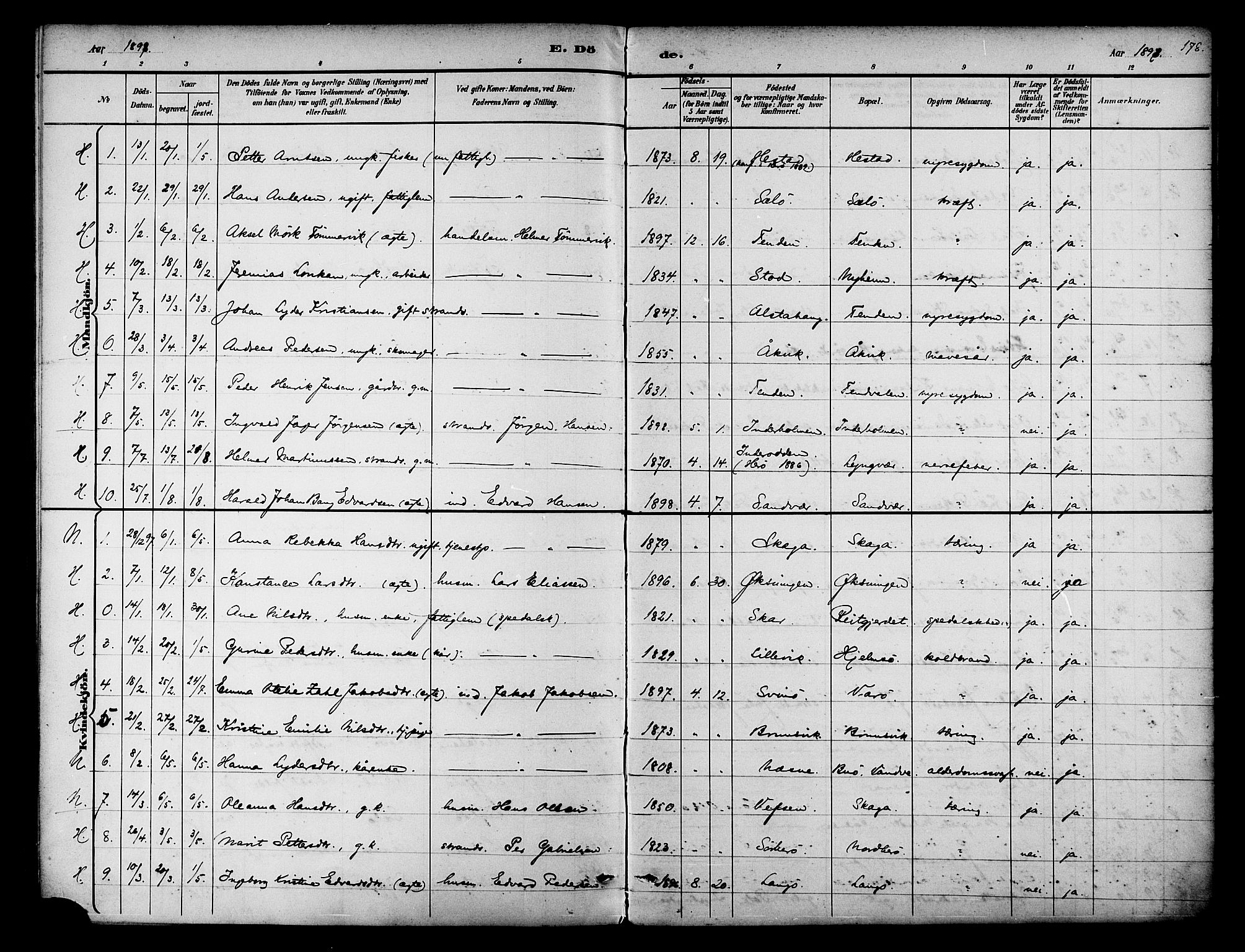 Ministerialprotokoller, klokkerbøker og fødselsregistre - Nordland, SAT/A-1459/834/L0508: Parish register (official) no. 834A06, 1892-1901, p. 178