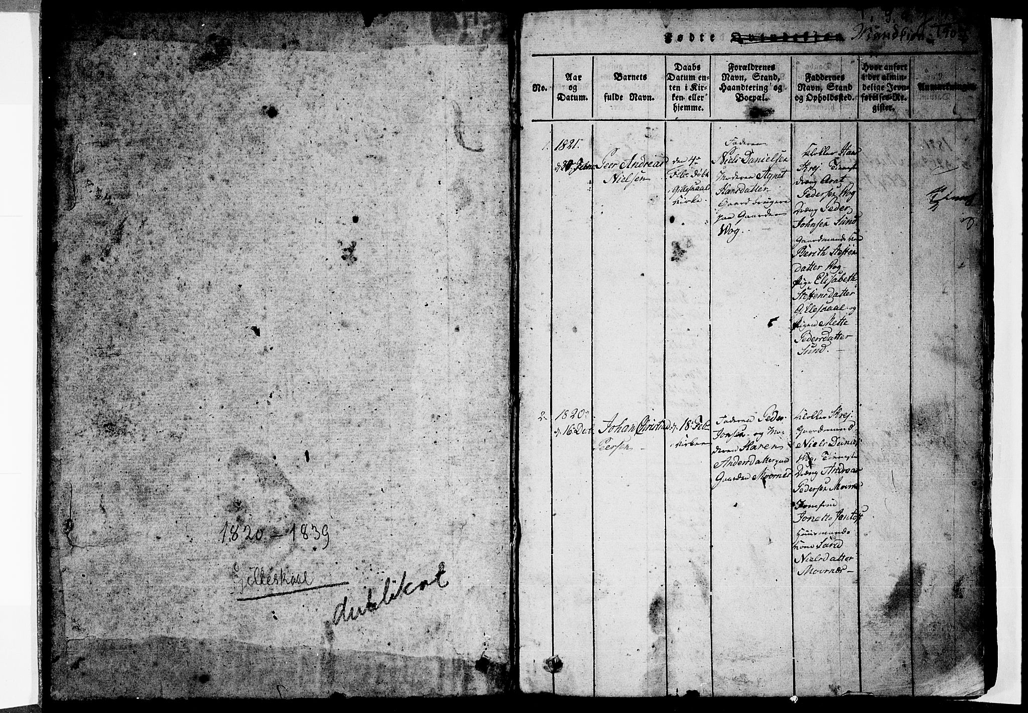 Ministerialprotokoller, klokkerbøker og fødselsregistre - Nordland, SAT/A-1459/805/L0105: Parish register (copy) no. 805C01, 1820-1839, p. 0-1