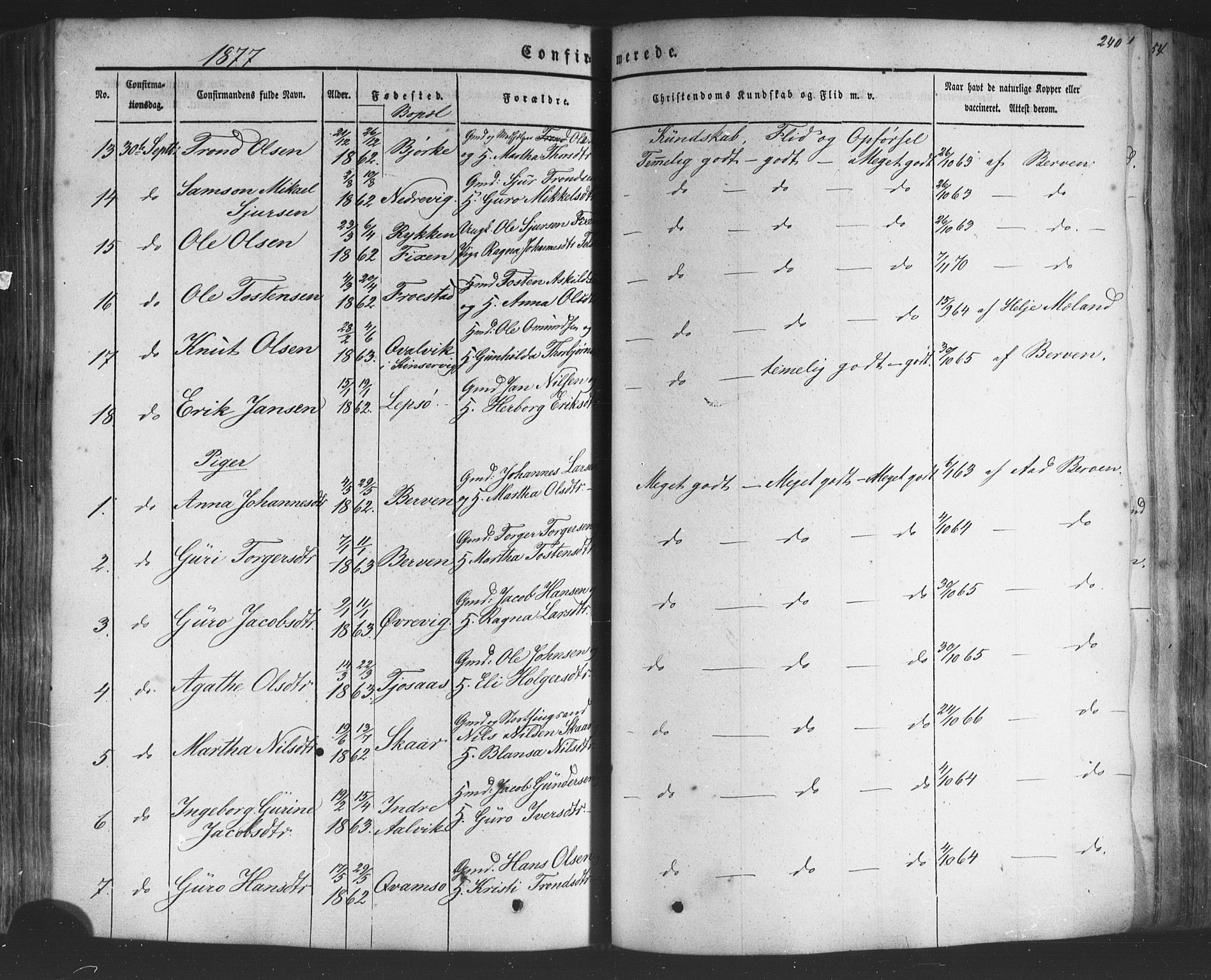 Kvam sokneprestembete, SAB/A-76201/H/Haa: Parish register (official) no. A 9, 1864-1879, p. 240