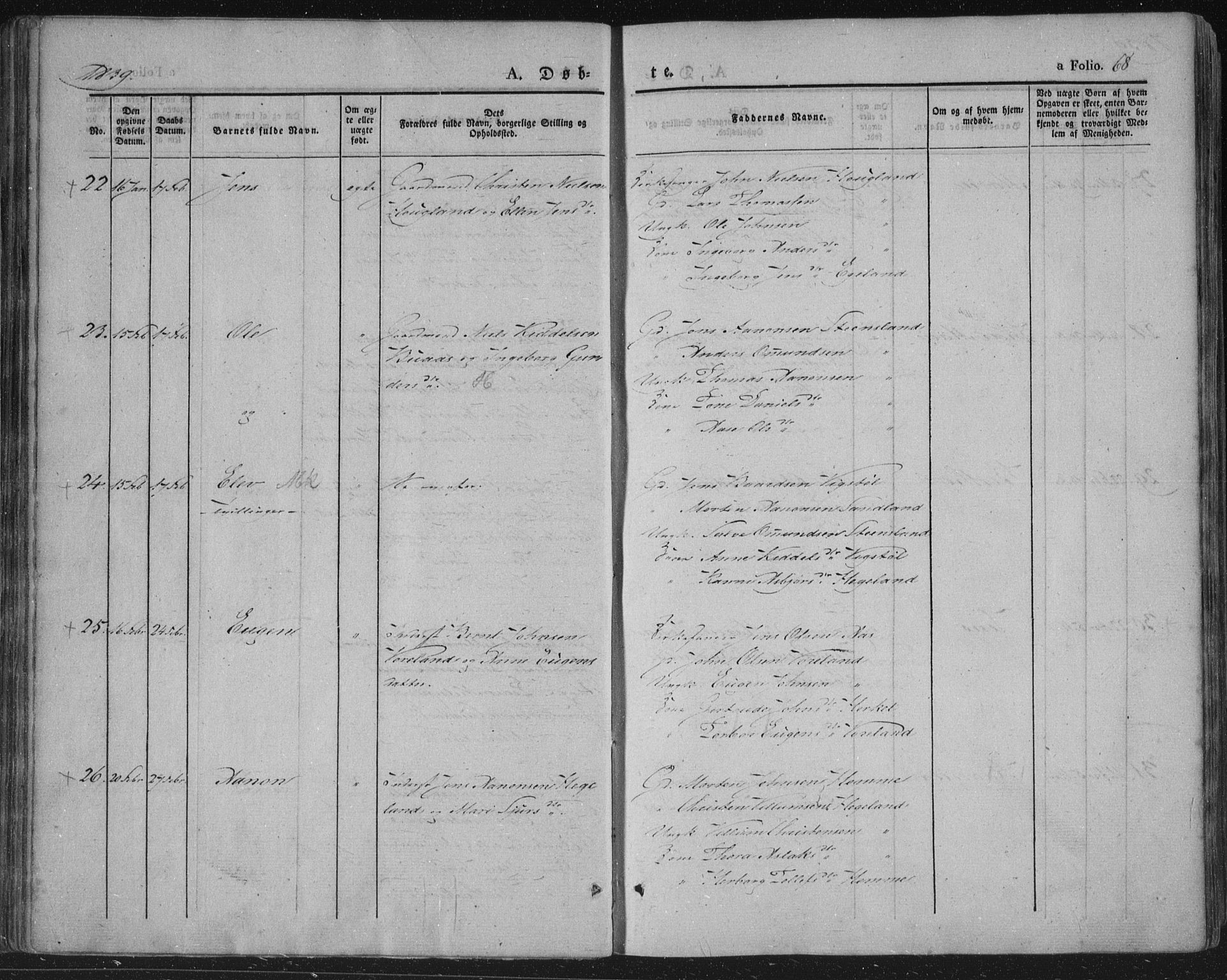 Vennesla sokneprestkontor, AV/SAK-1111-0045/Fa/Fac/L0004: Parish register (official) no. A 4, 1834-1855, p. 68