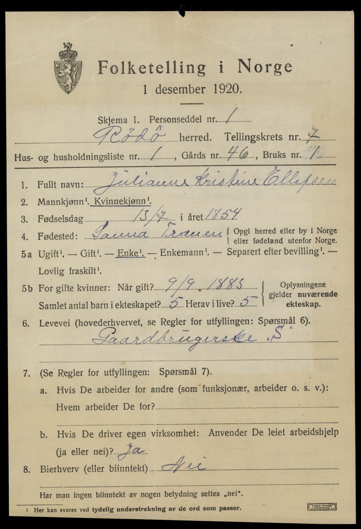 SAT, 1920 census for Rødøy, 1920, p. 3906