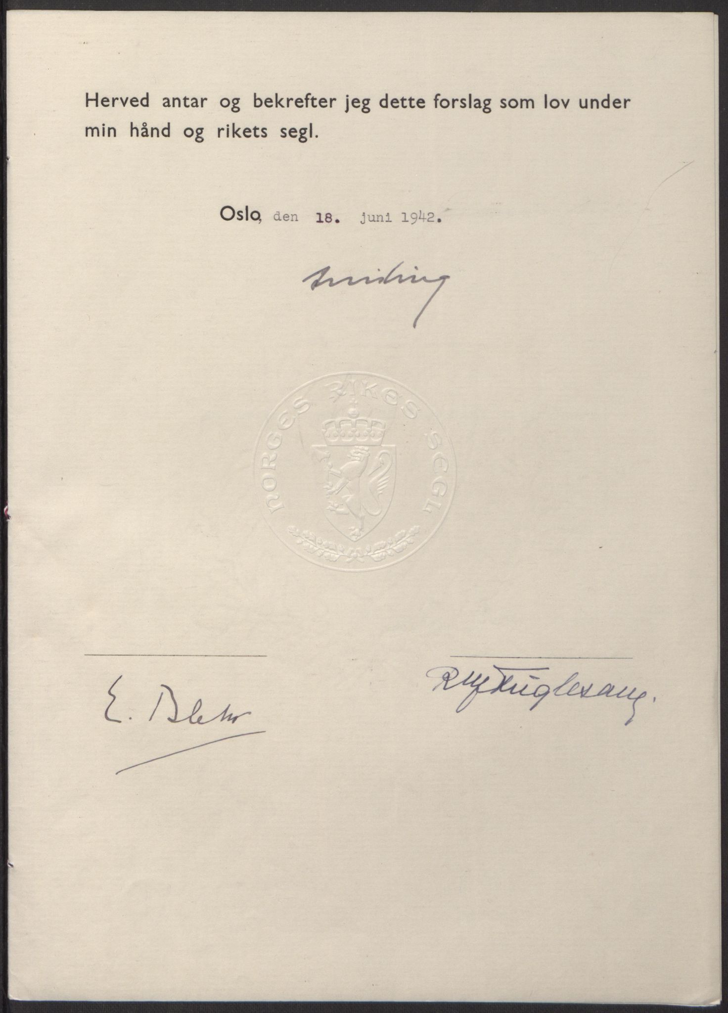 NS-administrasjonen 1940-1945 (Statsrådsekretariatet, de kommisariske statsråder mm), RA/S-4279/D/Db/L0098: Lover II, 1942, p. 79