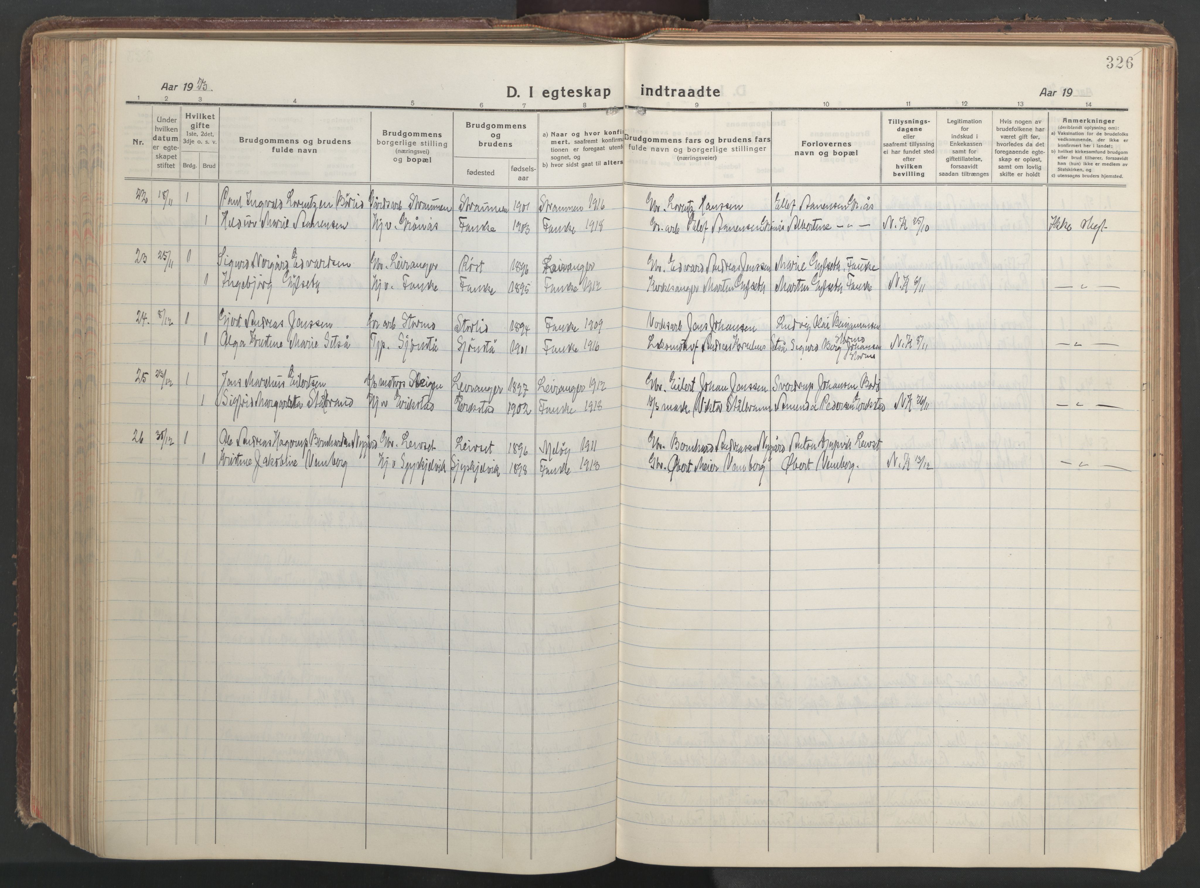 Ministerialprotokoller, klokkerbøker og fødselsregistre - Nordland, AV/SAT-A-1459/849/L0700: Parish register (copy) no. 849C01, 1919-1946, p. 326