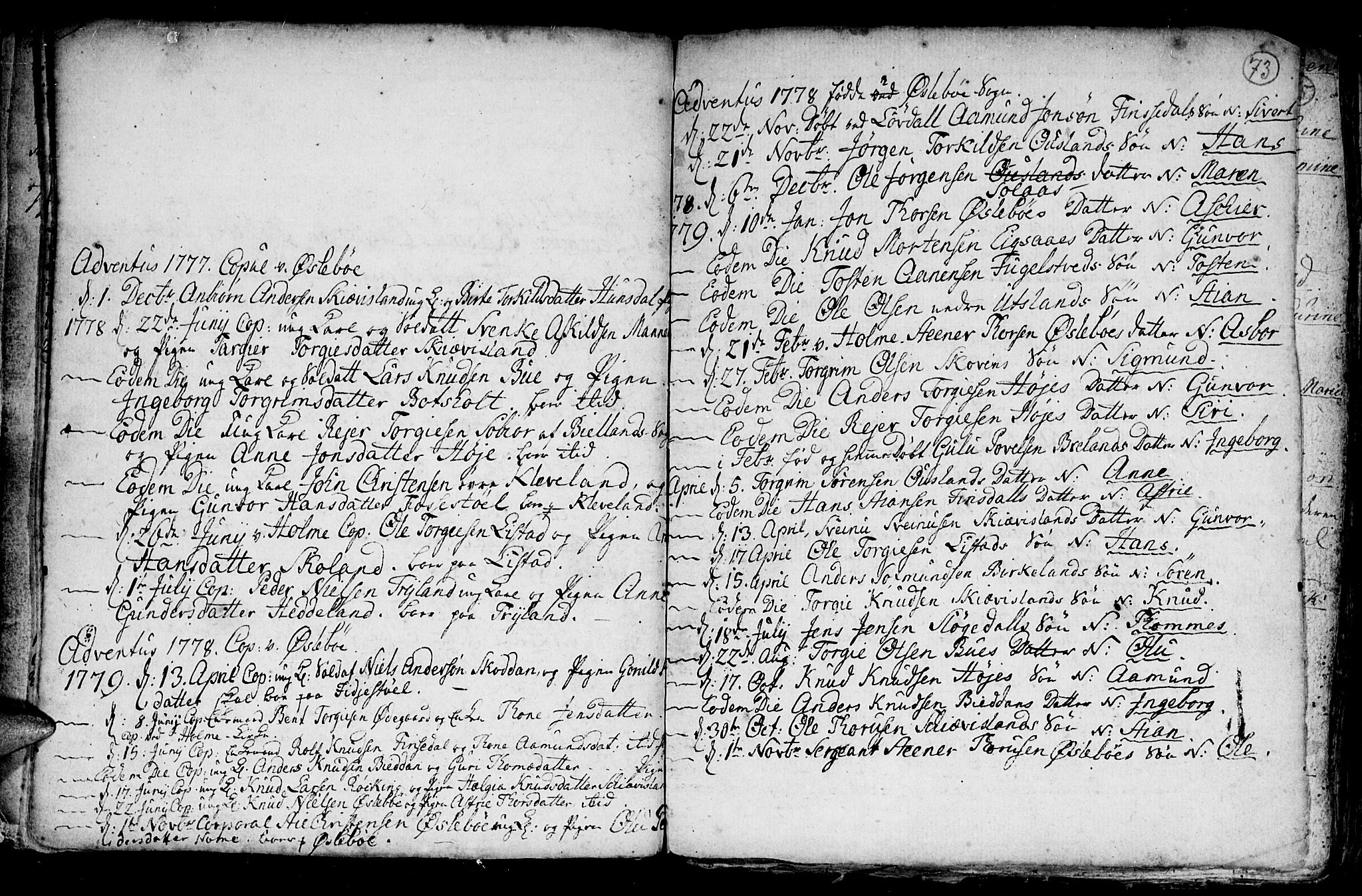 Holum sokneprestkontor, AV/SAK-1111-0022/F/Fb/Fba/L0001: Parish register (copy) no. B 1 /2, 1770-1802, p. 73