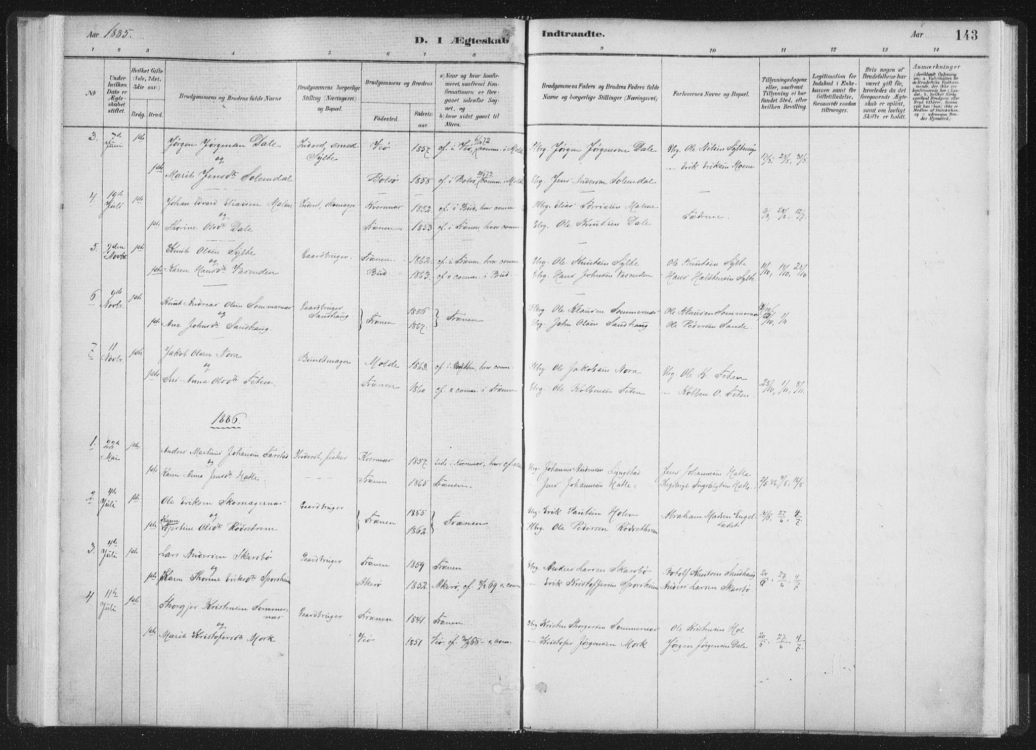 Ministerialprotokoller, klokkerbøker og fødselsregistre - Møre og Romsdal, AV/SAT-A-1454/564/L0740: Parish register (official) no. 564A01, 1880-1899, p. 143